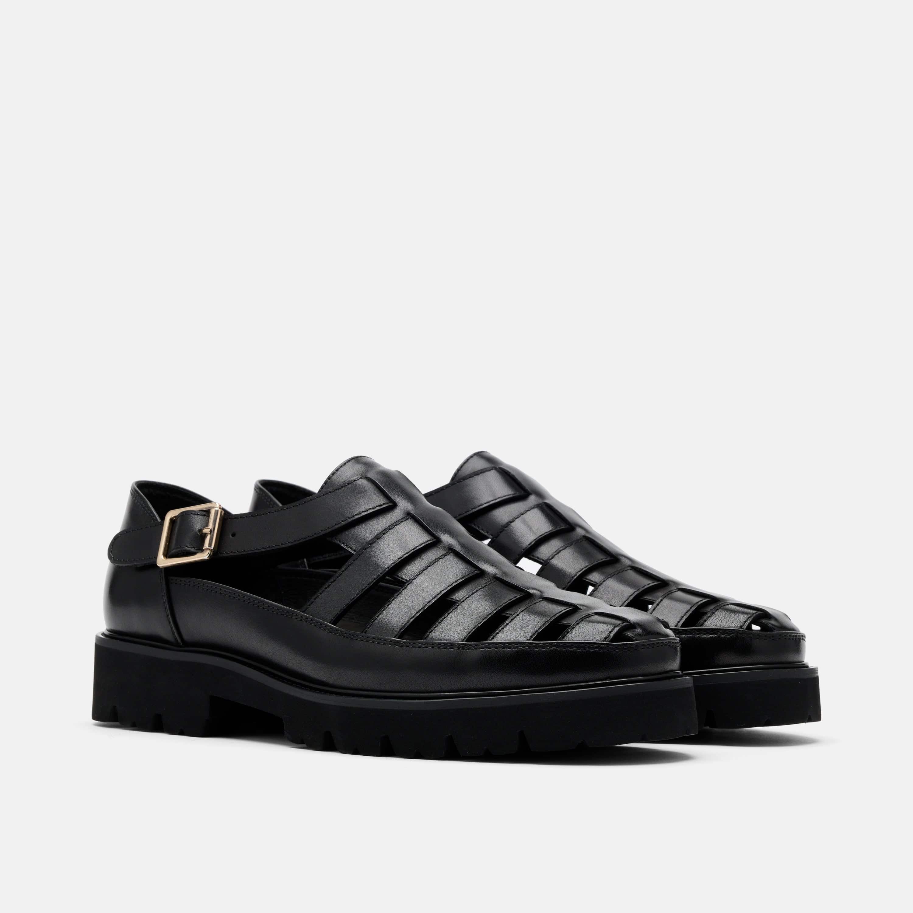 Magellan Black Leather Lug Fisherman Sandals - Image 2