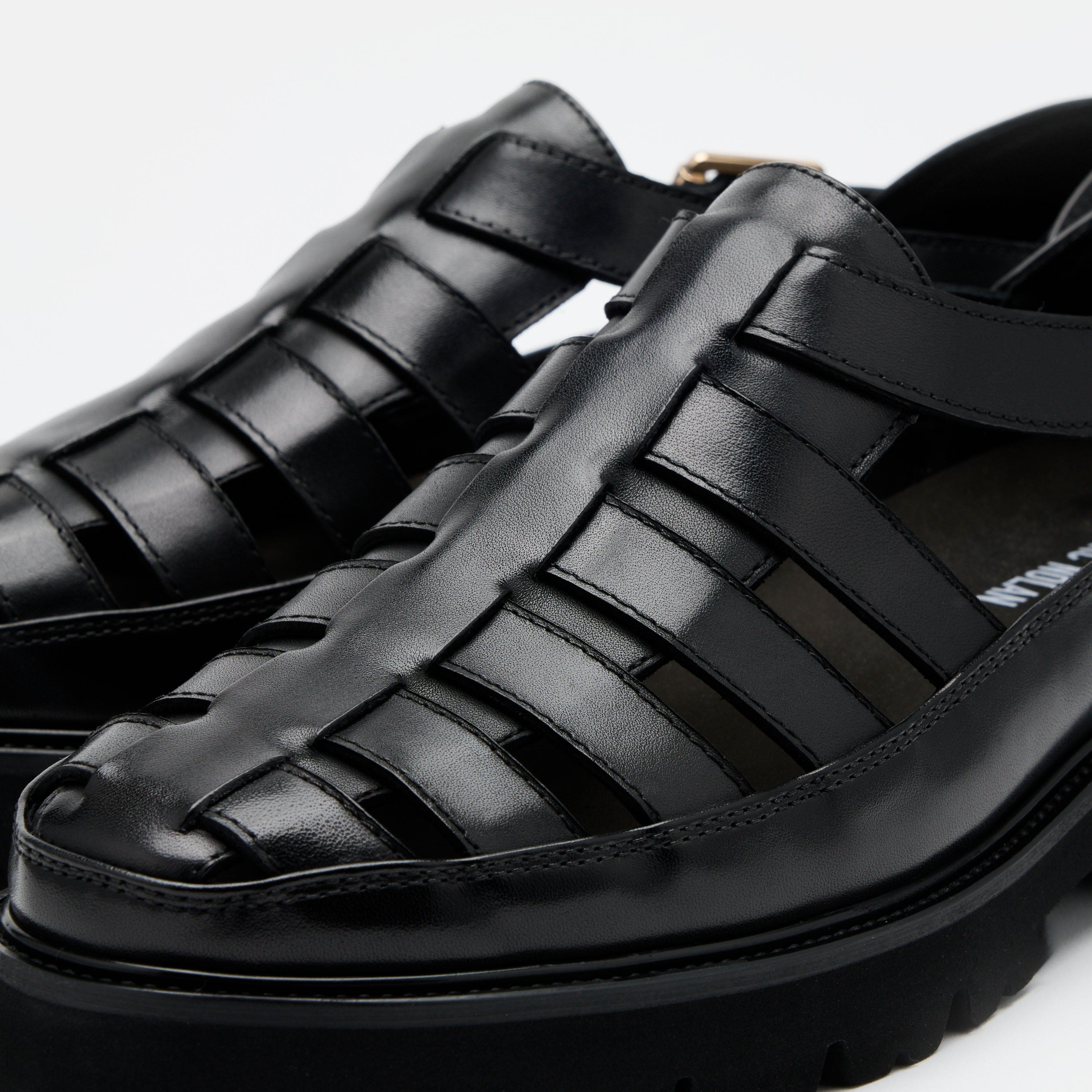 Magellan Black Leather Lug Fisherman Sandals - Image 3