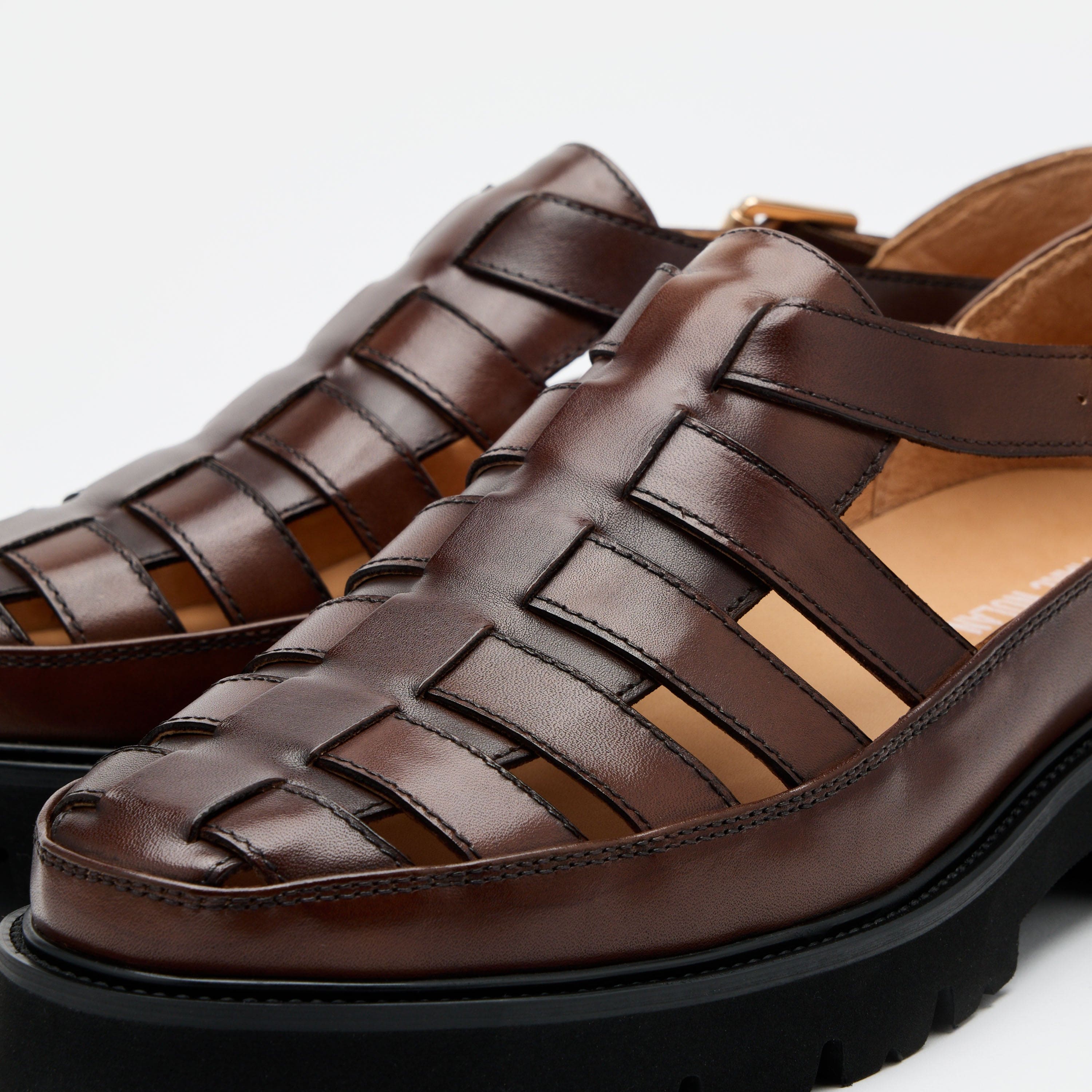 Magellan Brown Leather Lug Fisherman Sandals - Image 3