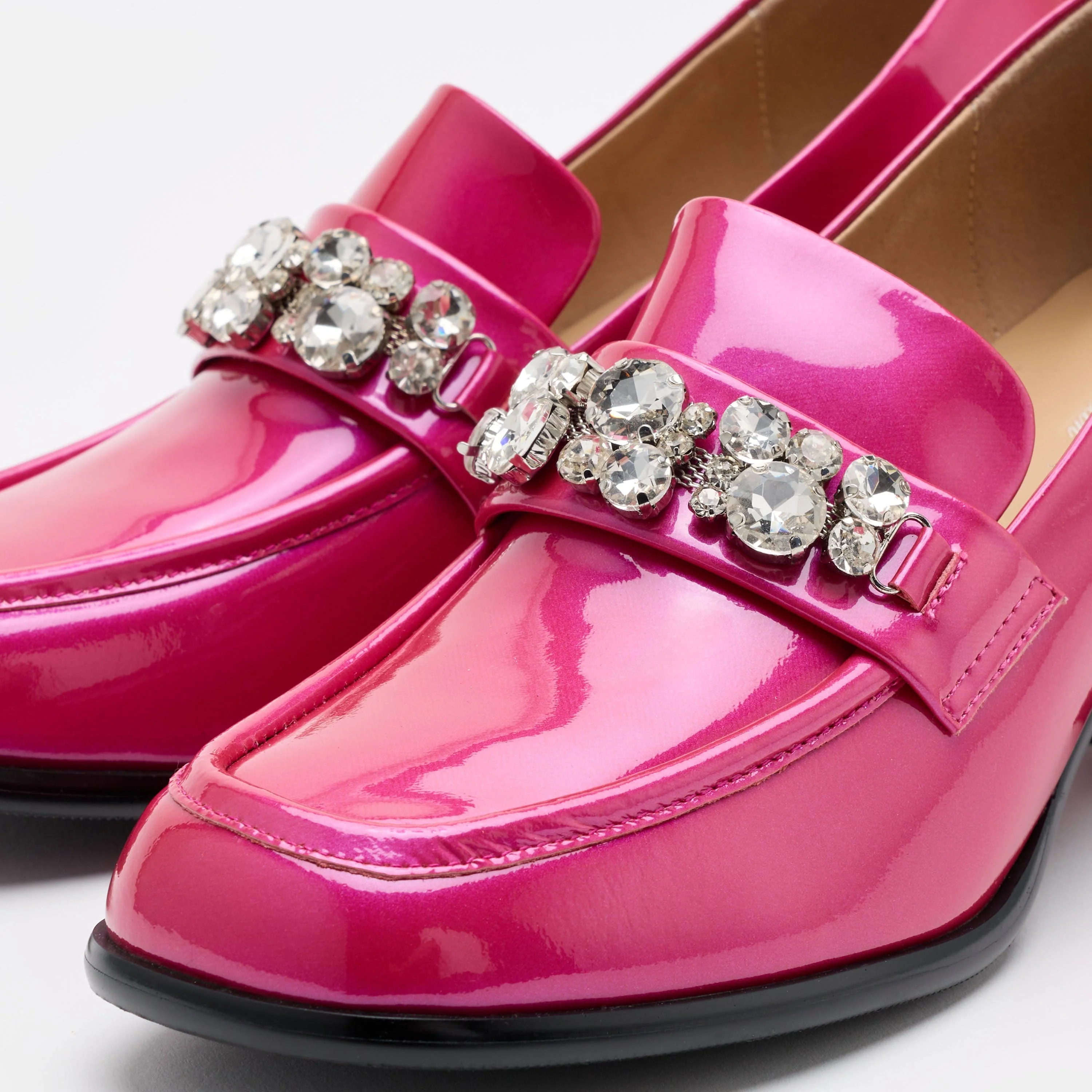 Margot Magenta Patent Leather Penny Loafer Block Pumps - Image 3