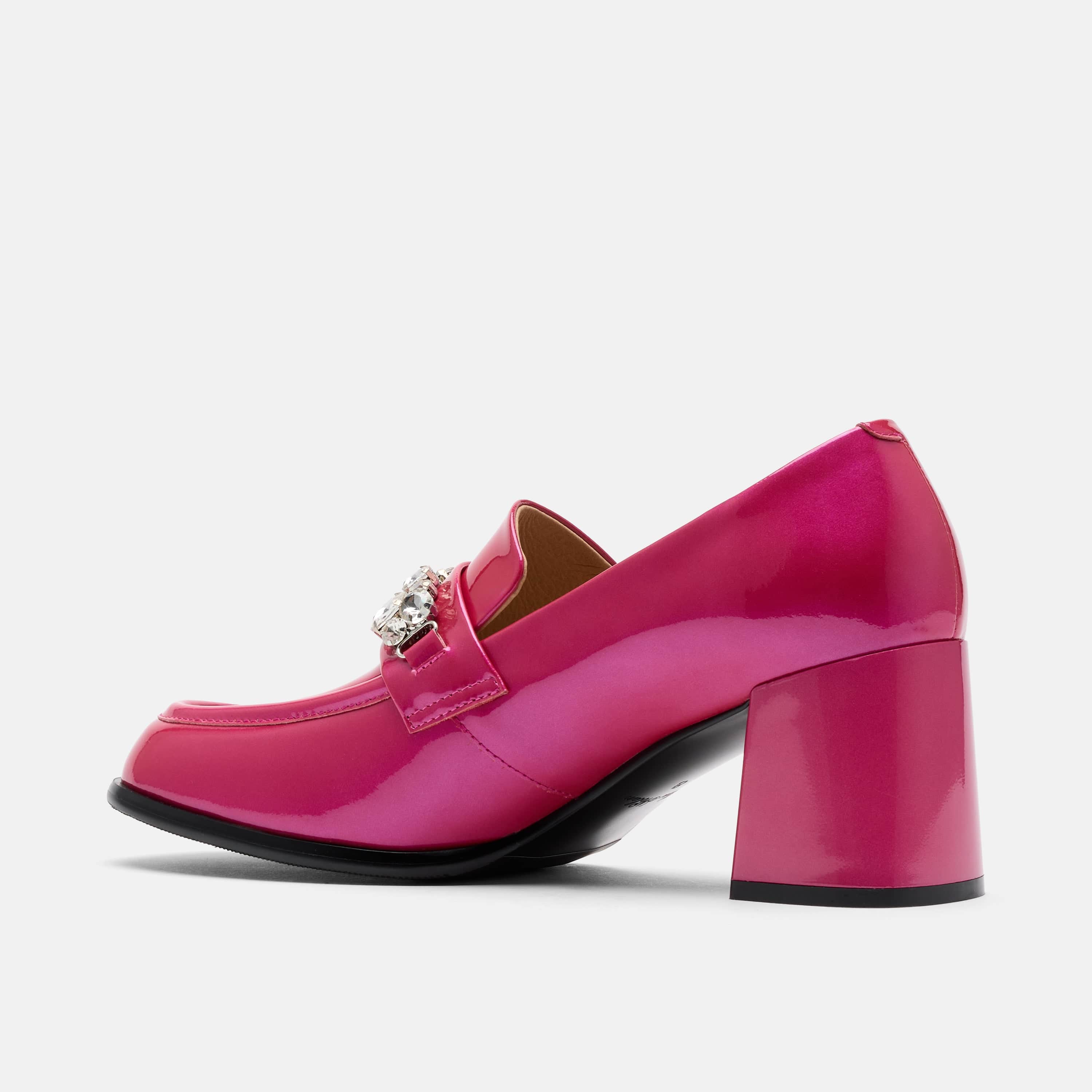 Margot Magenta Patent Leather Penny Loafer Block Pumps - Image 5
