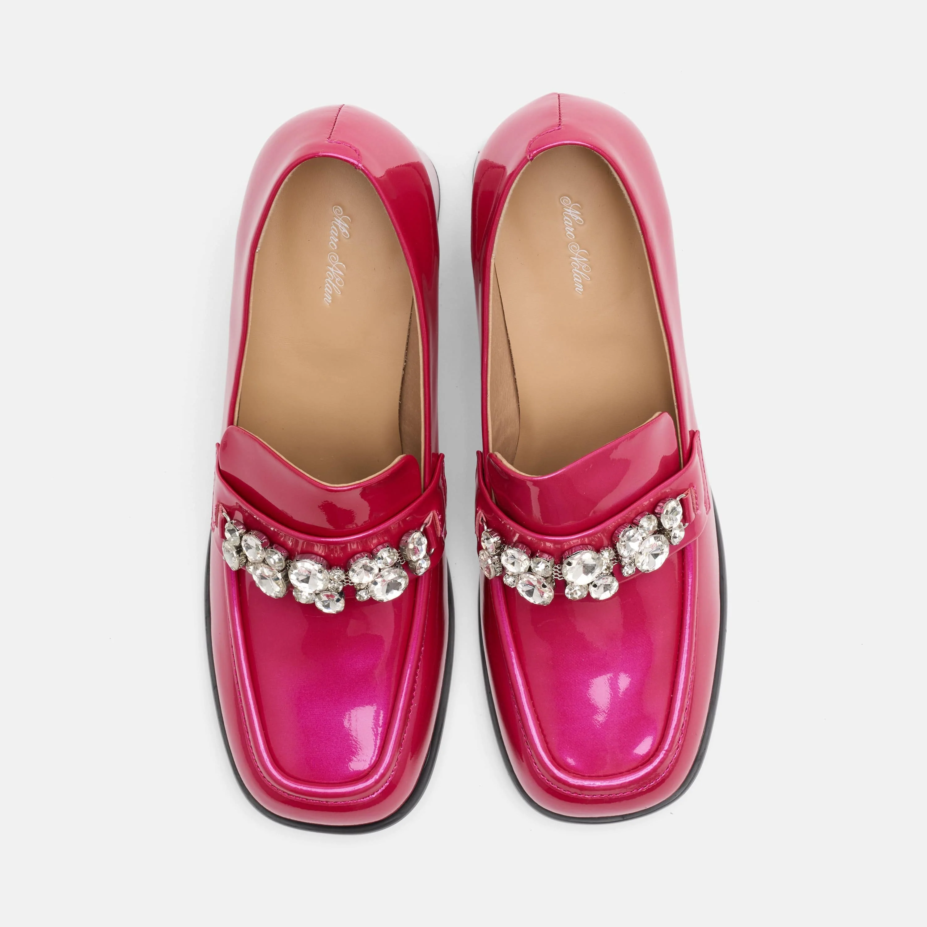 Margot Magenta Patent Leather Penny Loafer Block Pumps - Image 6