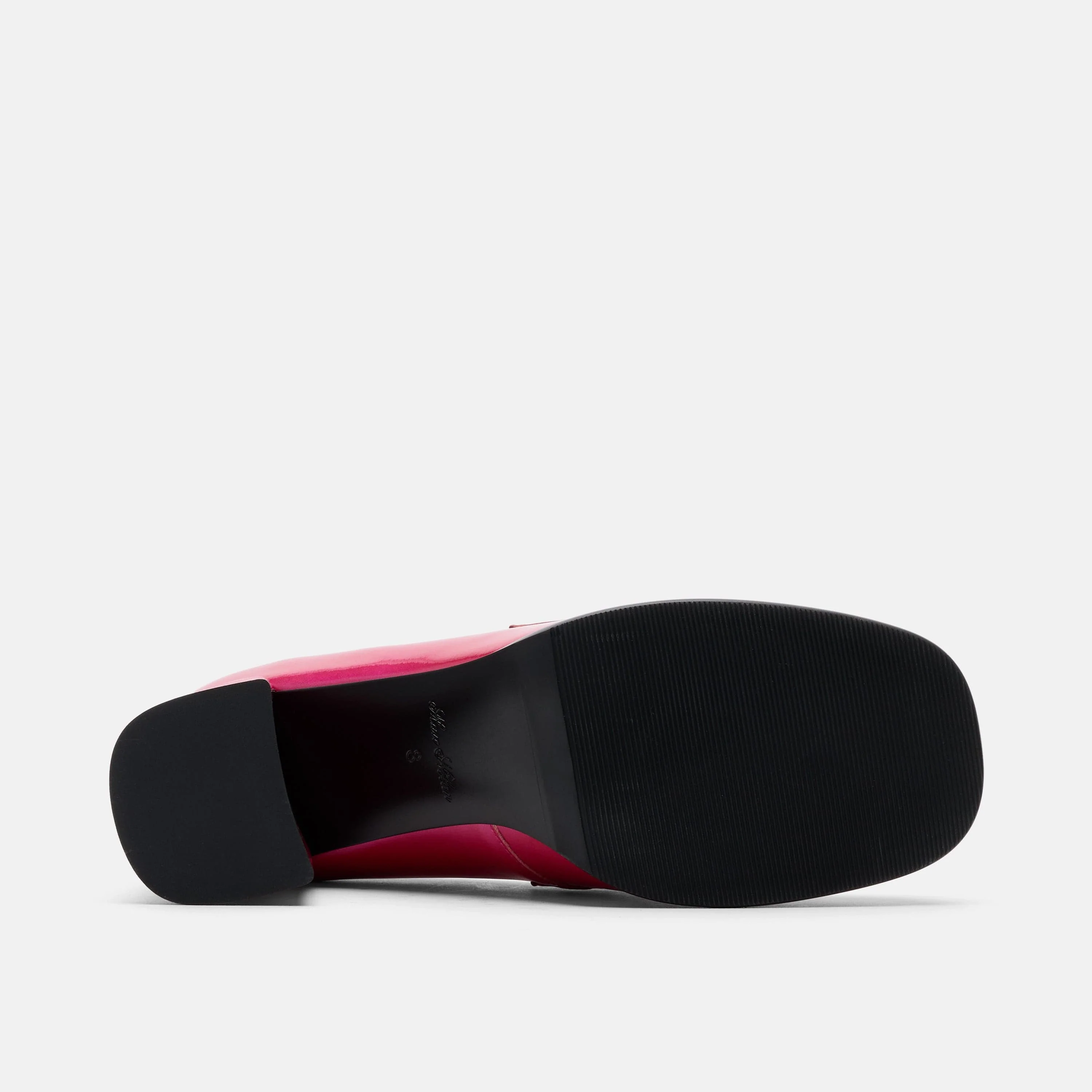 Margot Magenta Patent Leather Penny Loafer Block Pumps - Image 7