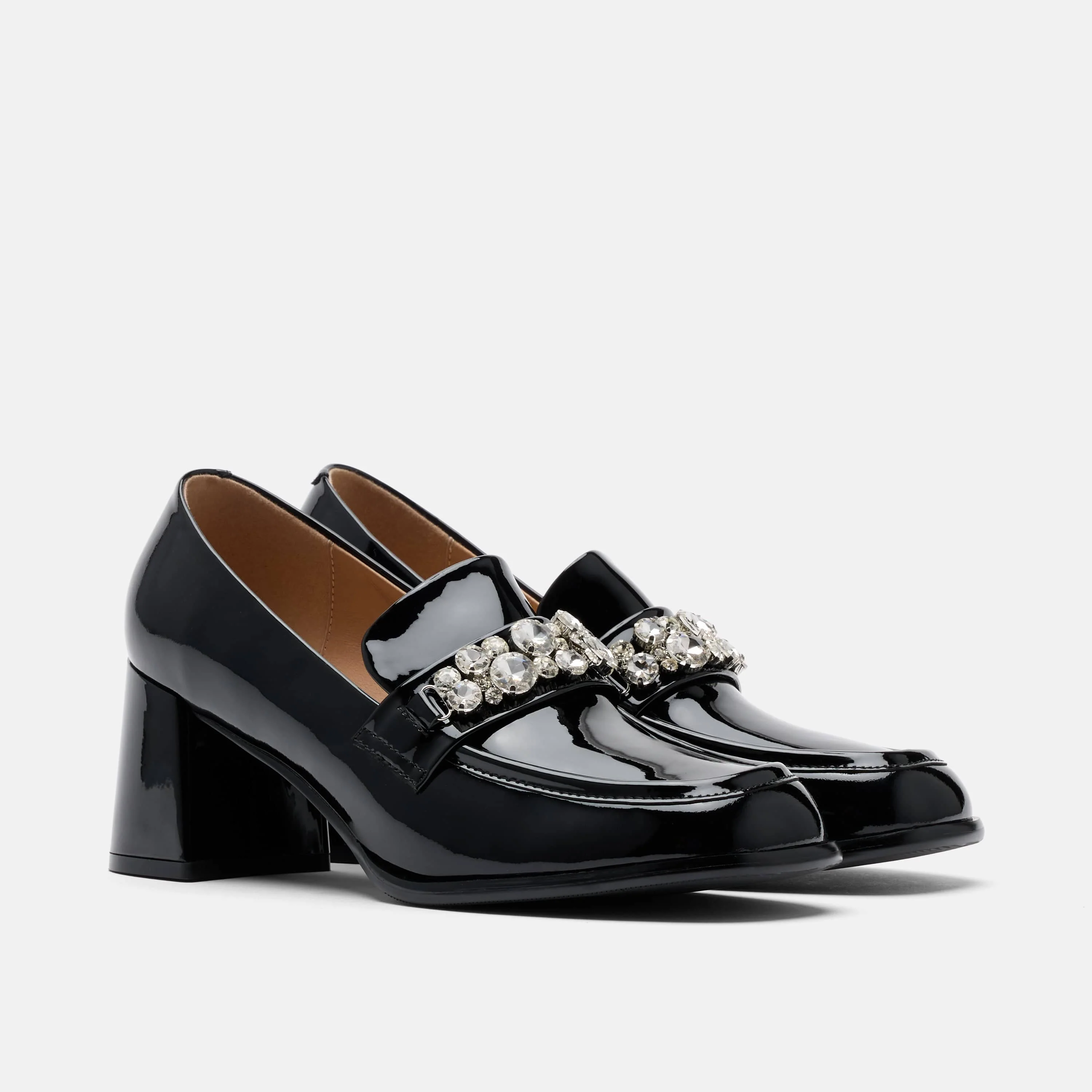 Margot Black Patent Leather Penny Loafer Block Pumps - Image 2