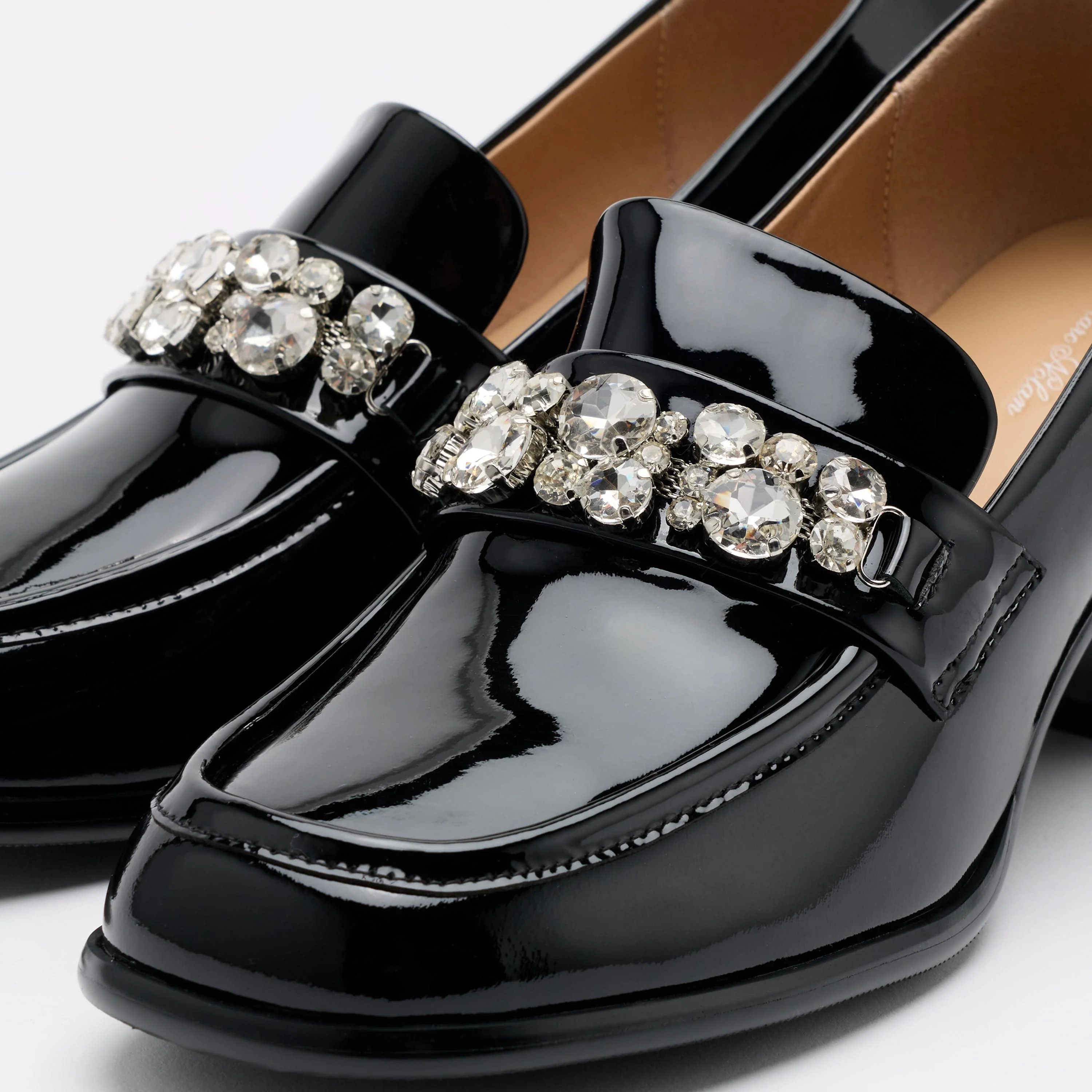 Margot Black Patent Leather Penny Loafer Block Pumps - Image 3