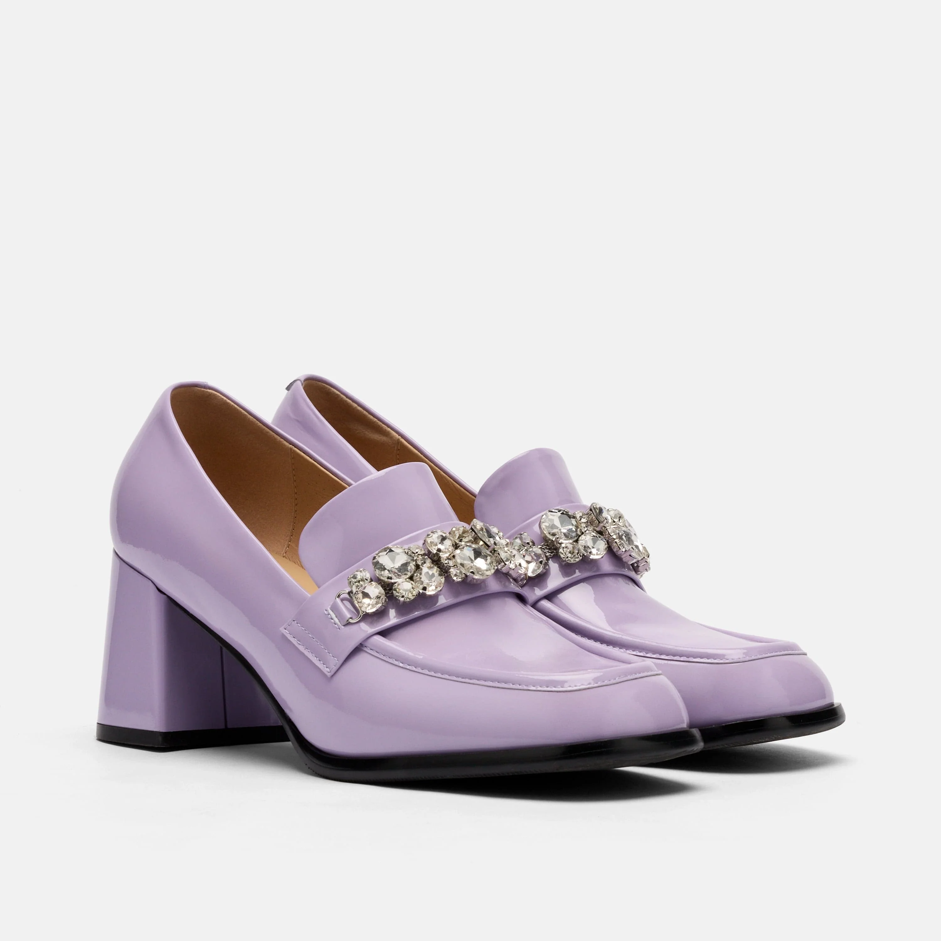 Margot Lavender Patent Leather Penny Loafer Block Pumps - Image 2