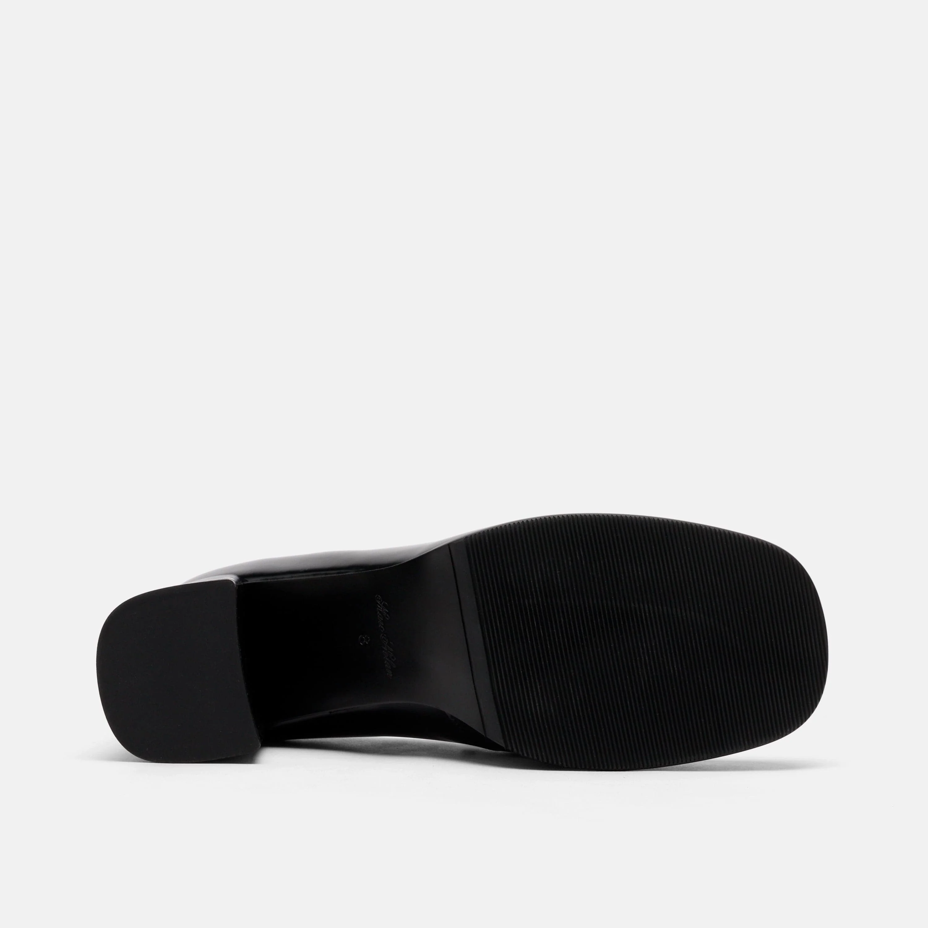 Margot Black/White Patent Leather Penny Loafer Block Pumps - Image 6
