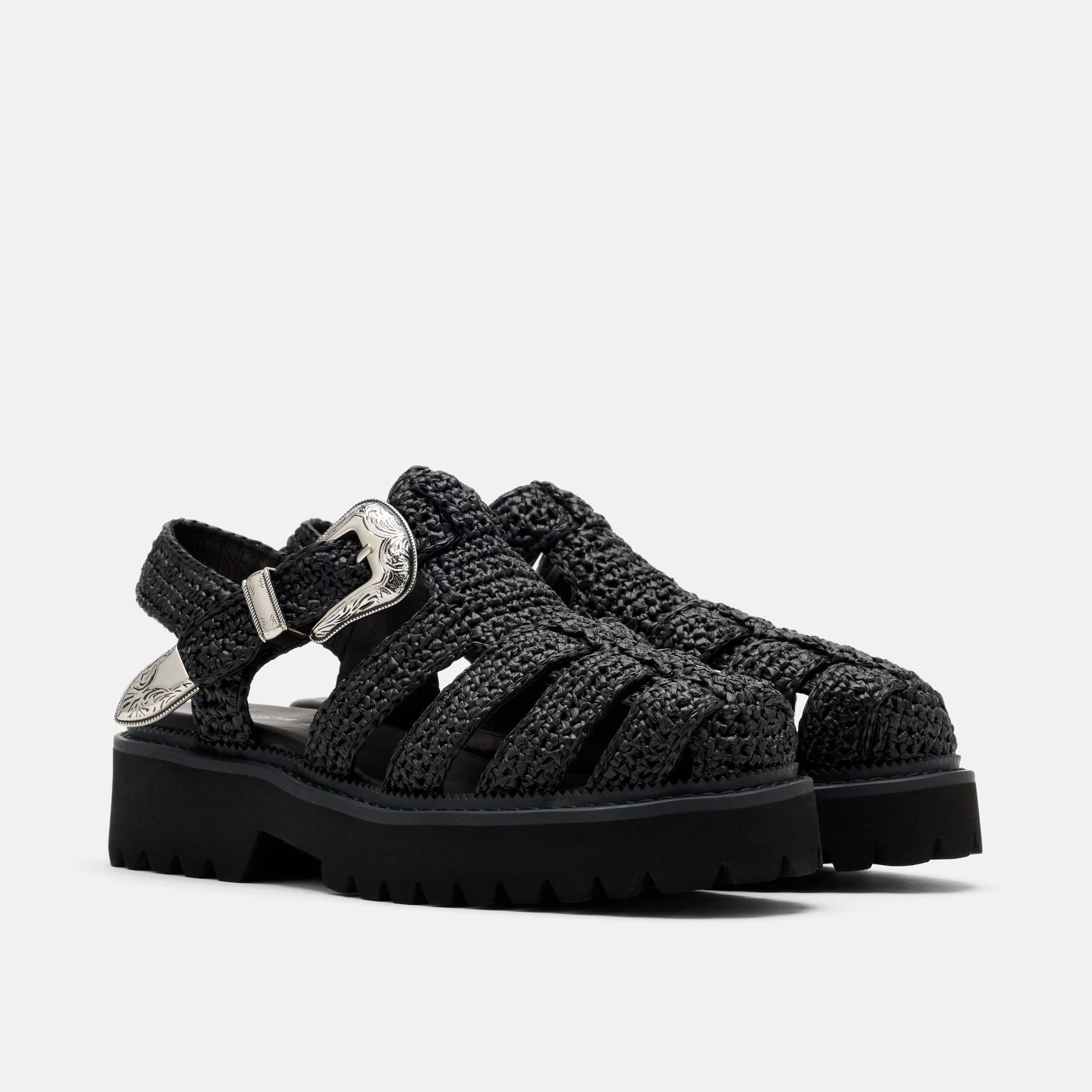 Maya Black Crochet Lug Fisherman Sandals - Image 2