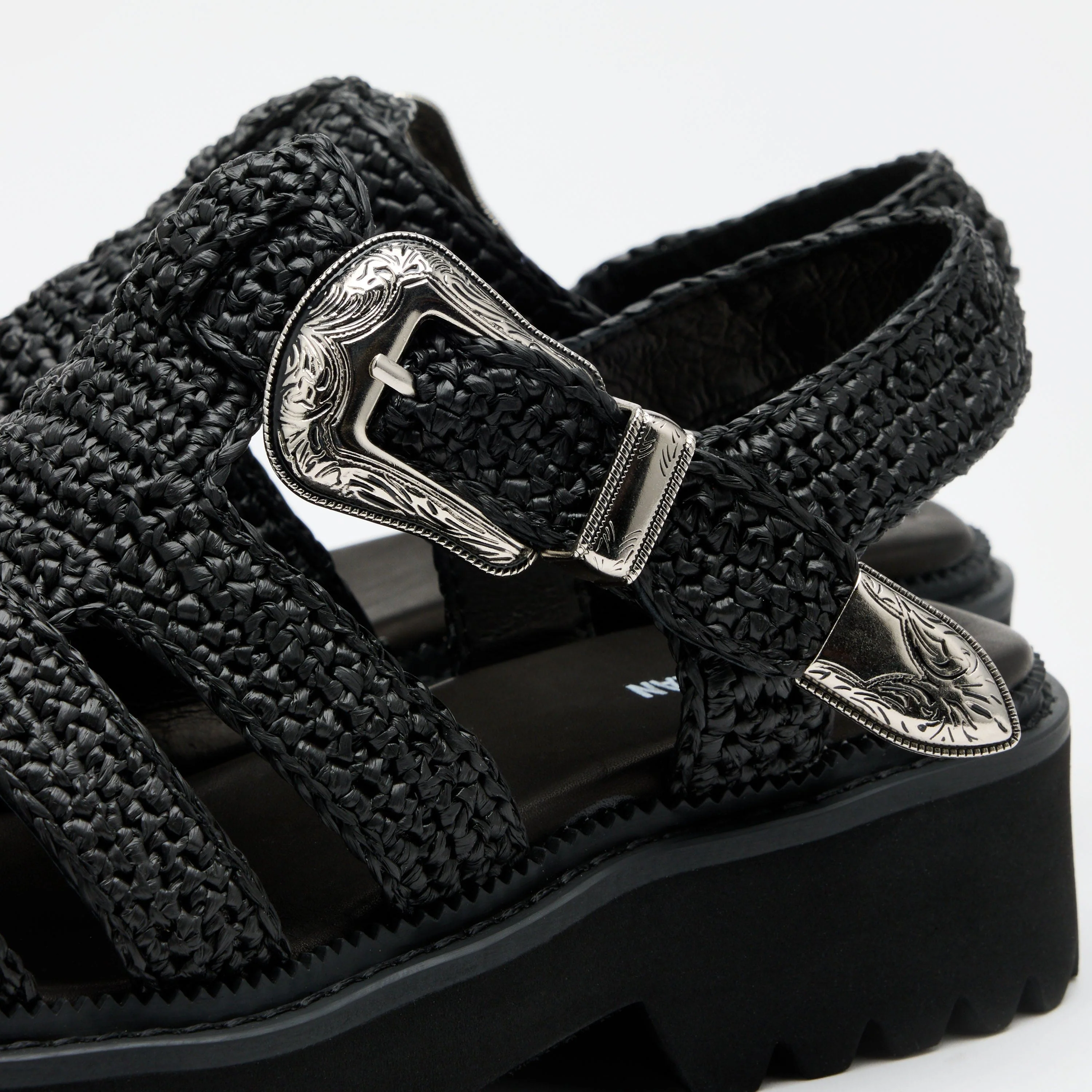 Maya Black Crochet Lug Fisherman Sandals - Image 3