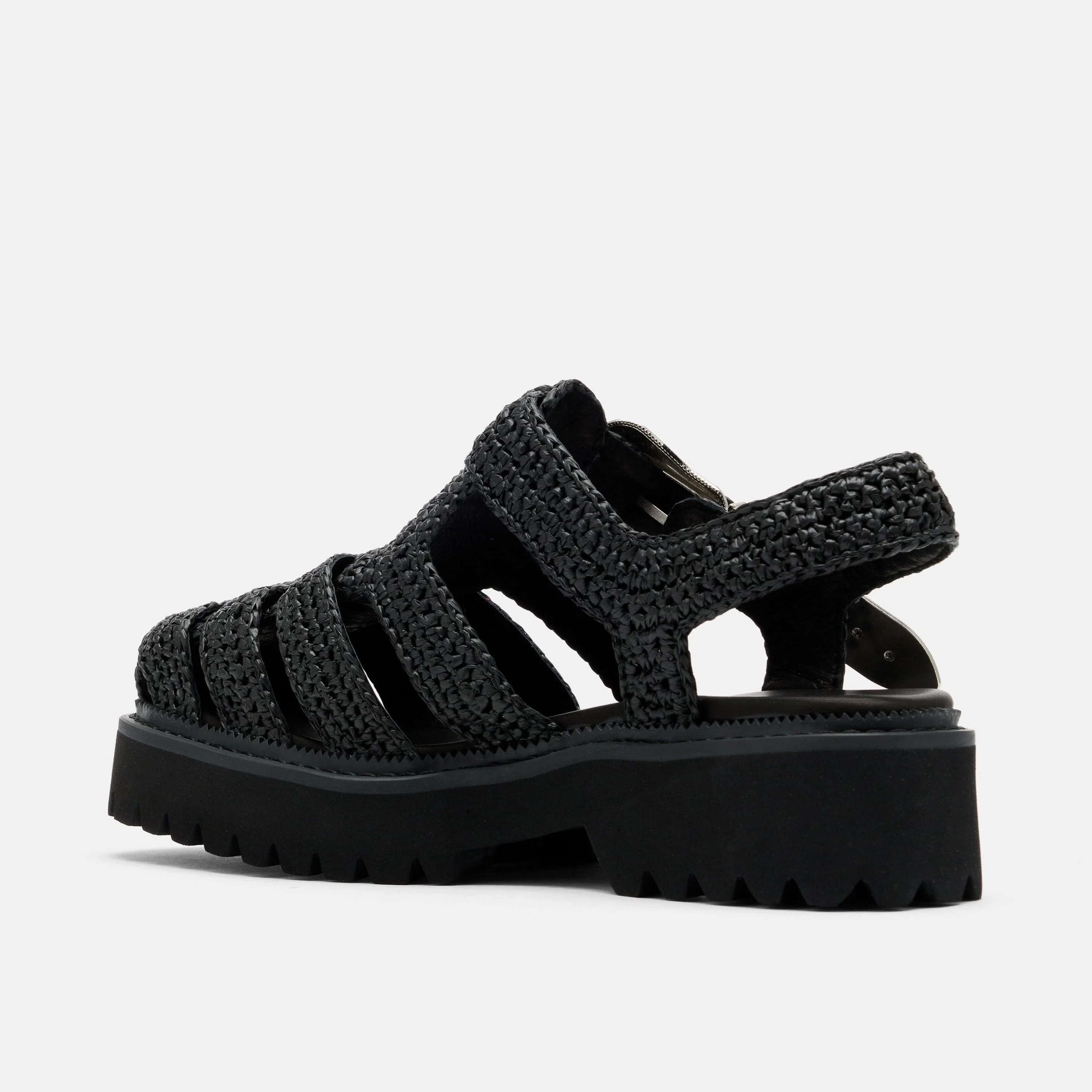 Maya Black Crochet Lug Fisherman Sandals - Image 4