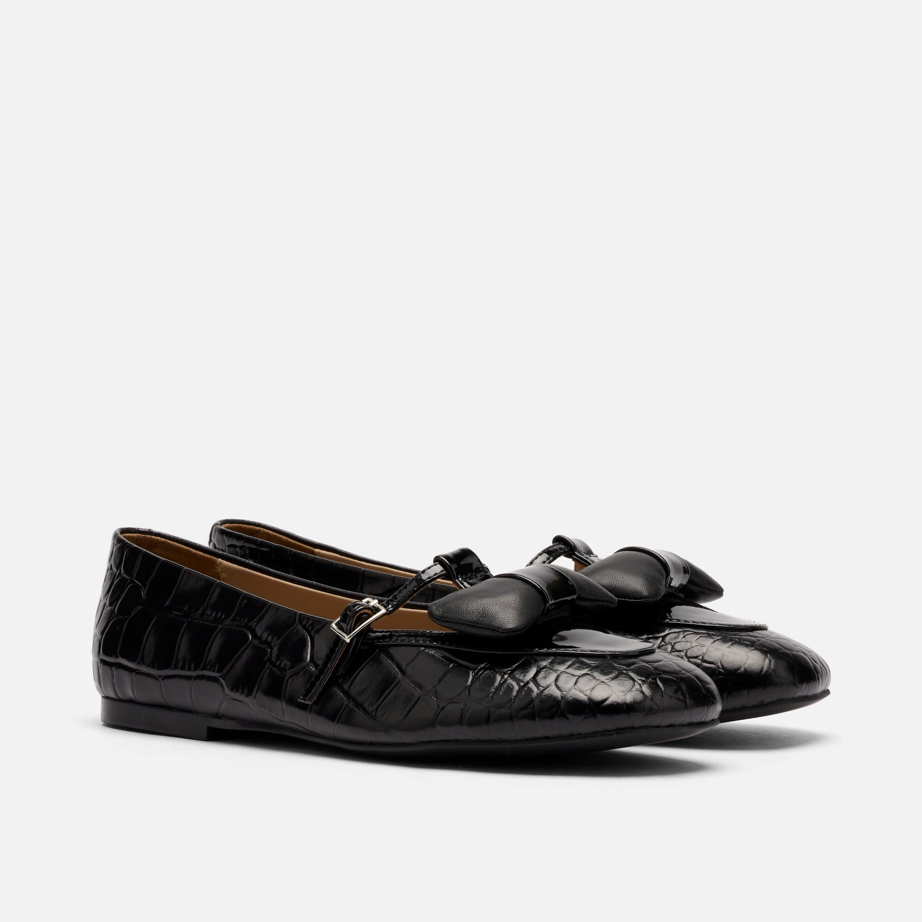 Mina Black Croc Leather Mary Jane Flats - Image 2