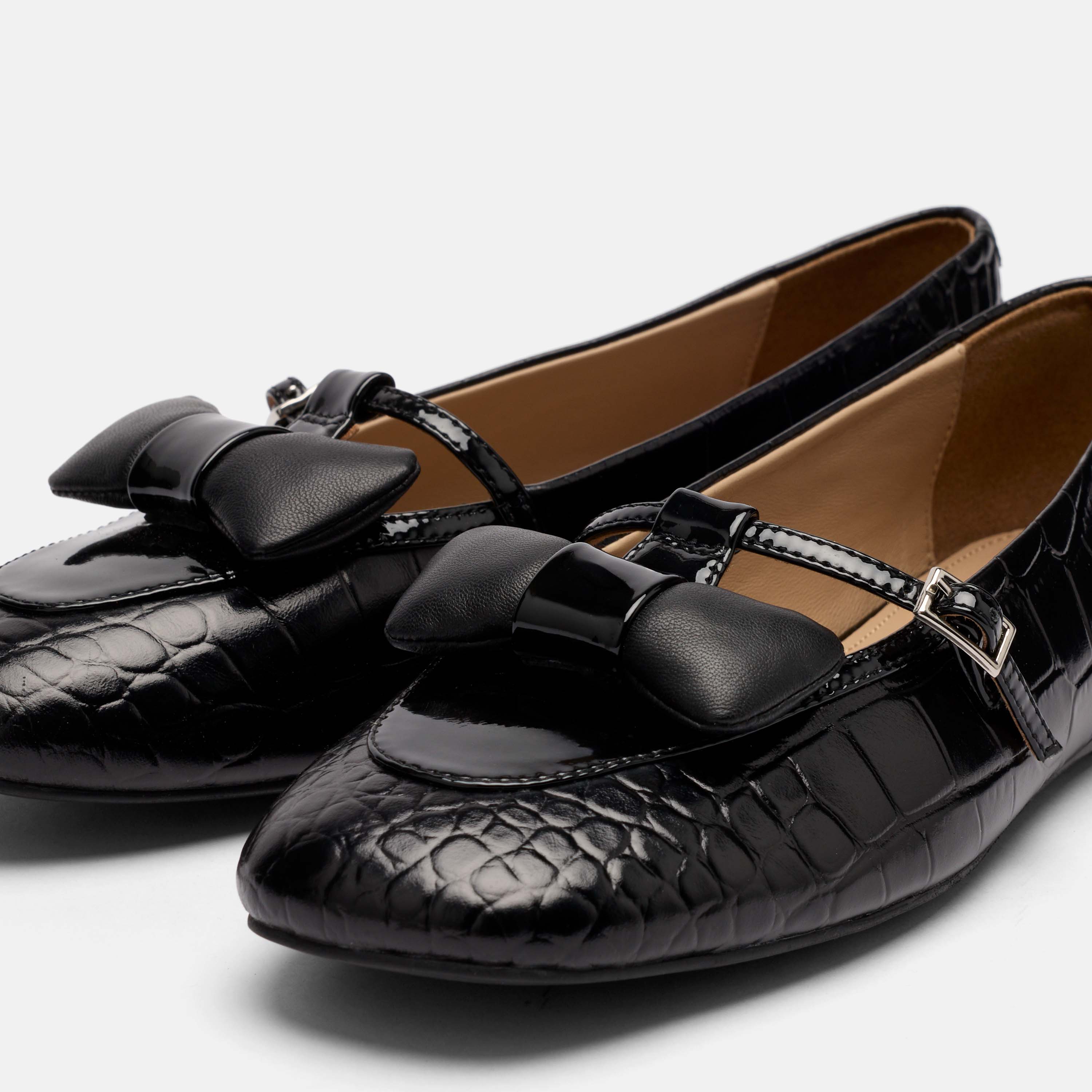 Mina Black Croc Leather Mary Jane Flats - Image 3