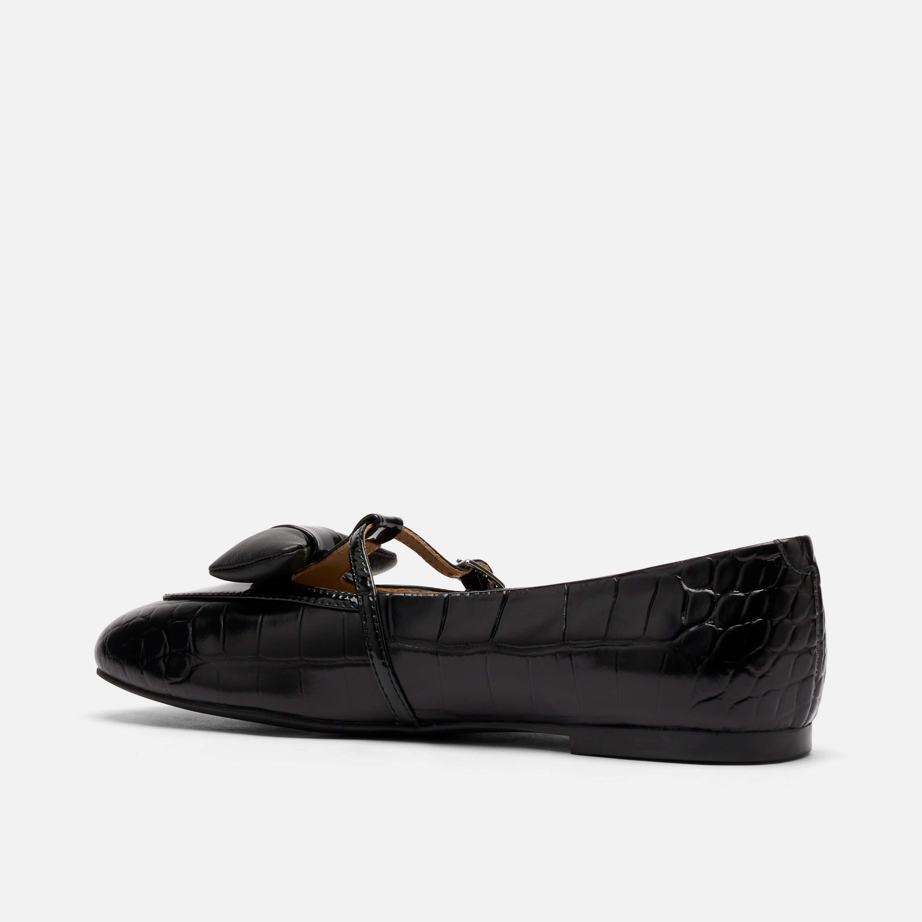 Mina Black Croc Leather Mary Jane Flats - Image 4