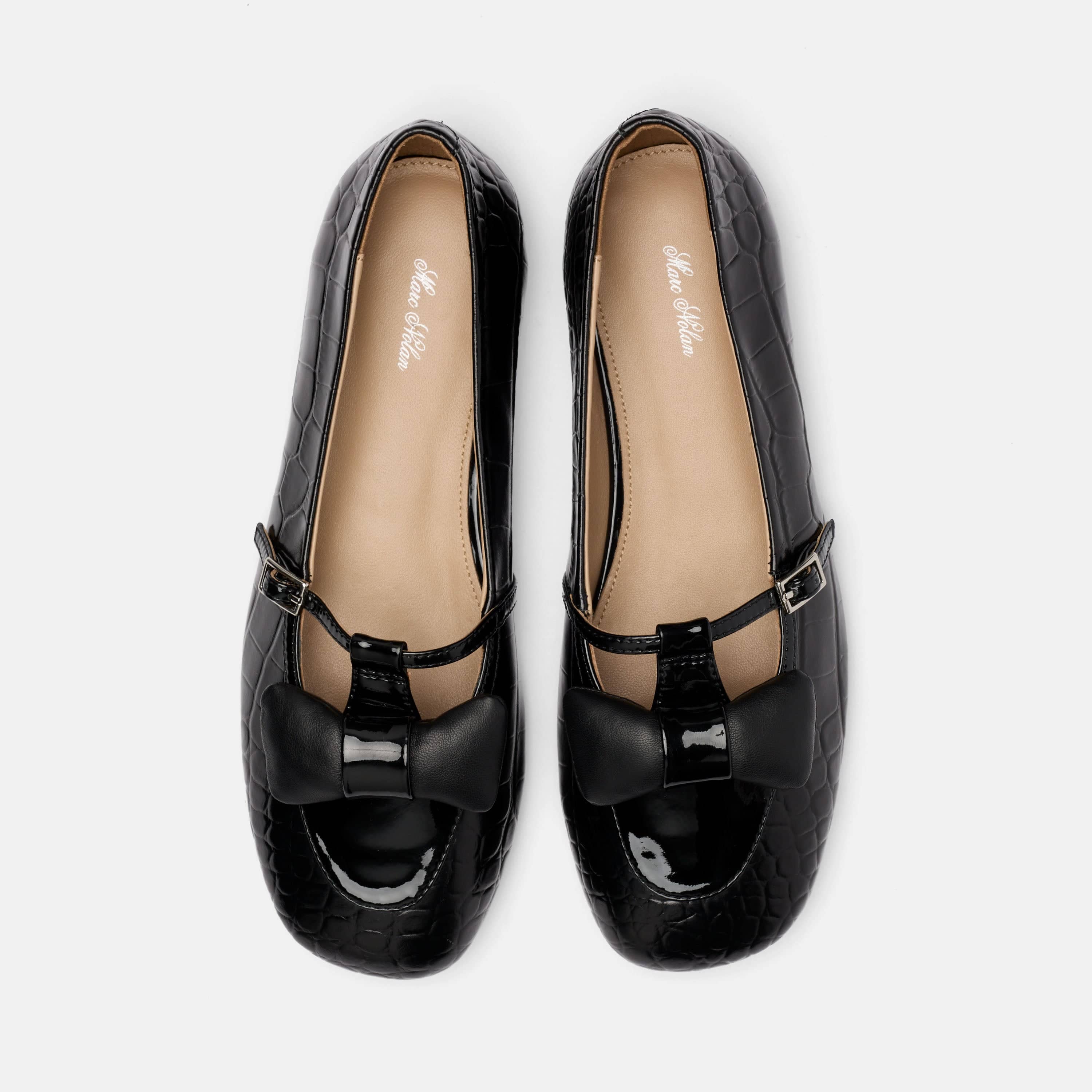 Mina Black Croc Leather Mary Jane Flats - Image 5