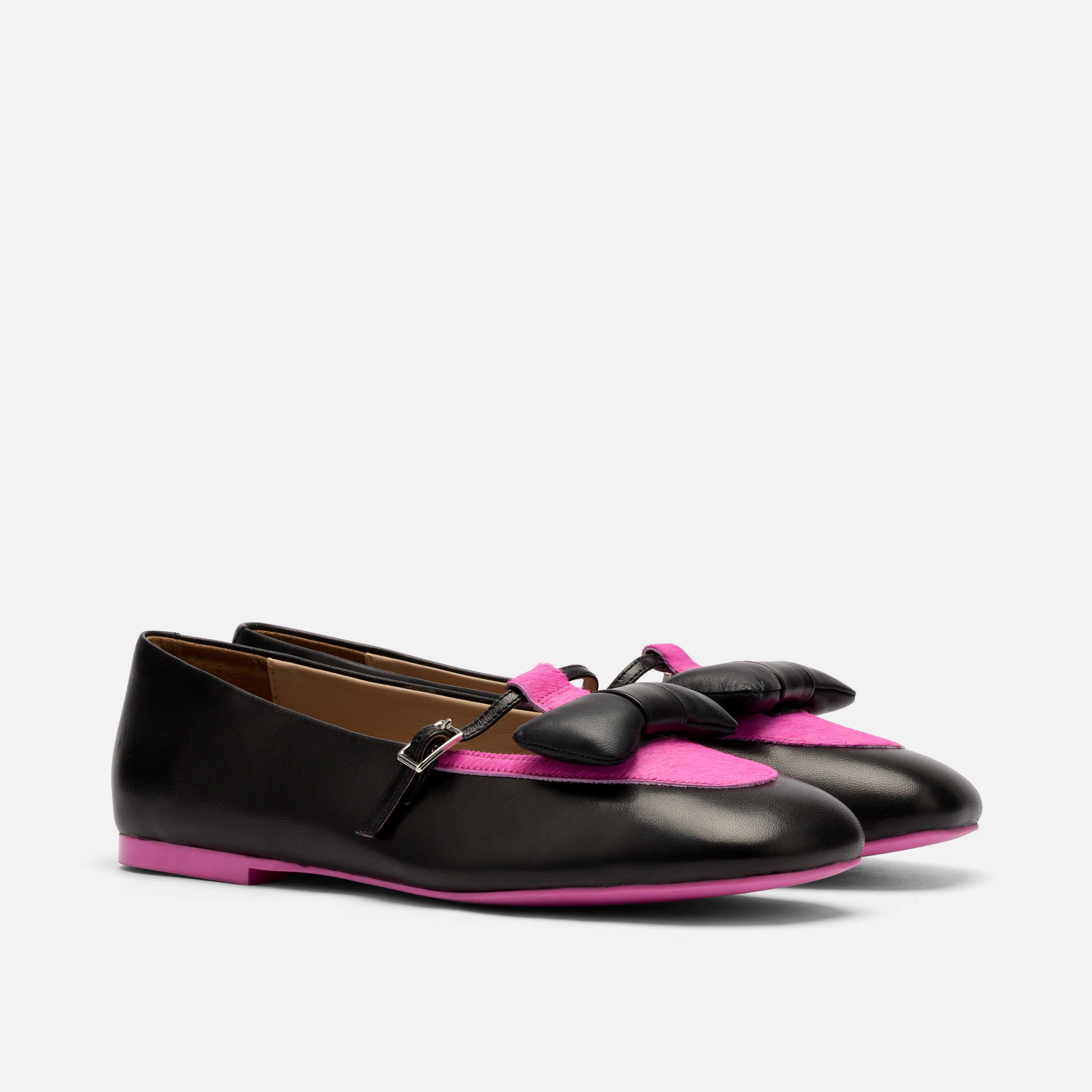 Mina Black/Magenta Leather Mary Jane Flats - Image 2