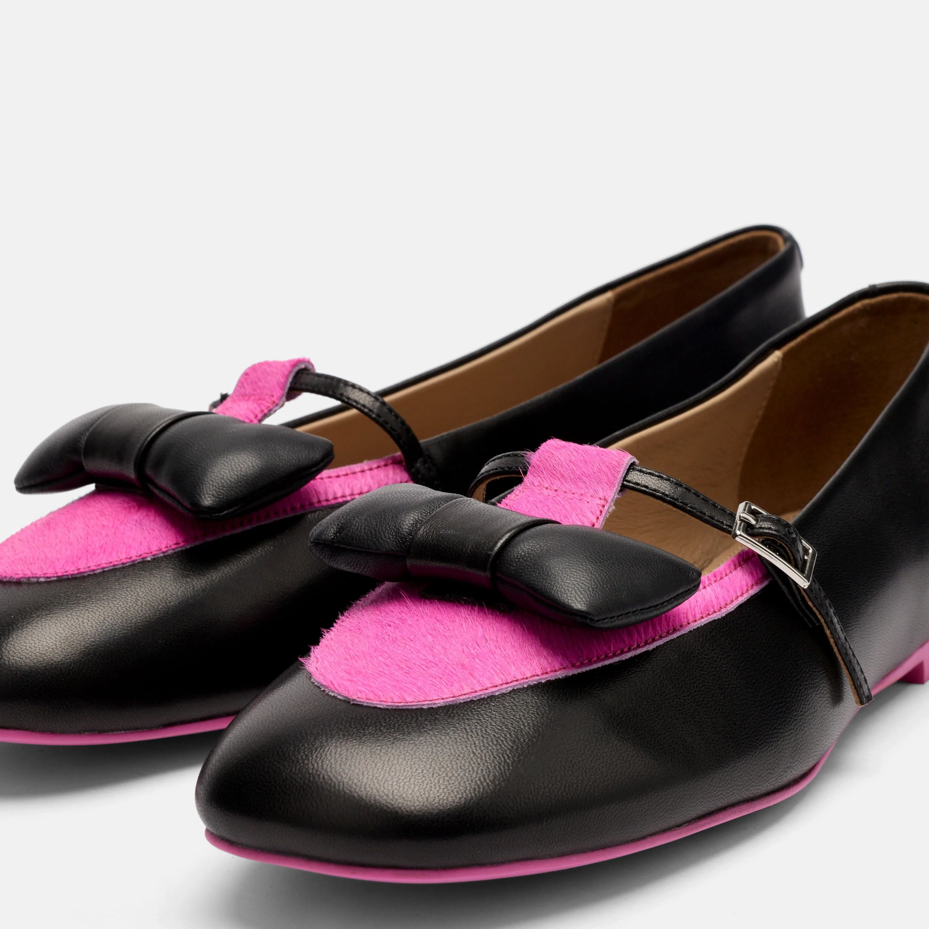 Mina Black/Magenta Leather Mary Jane Flats - Image 3