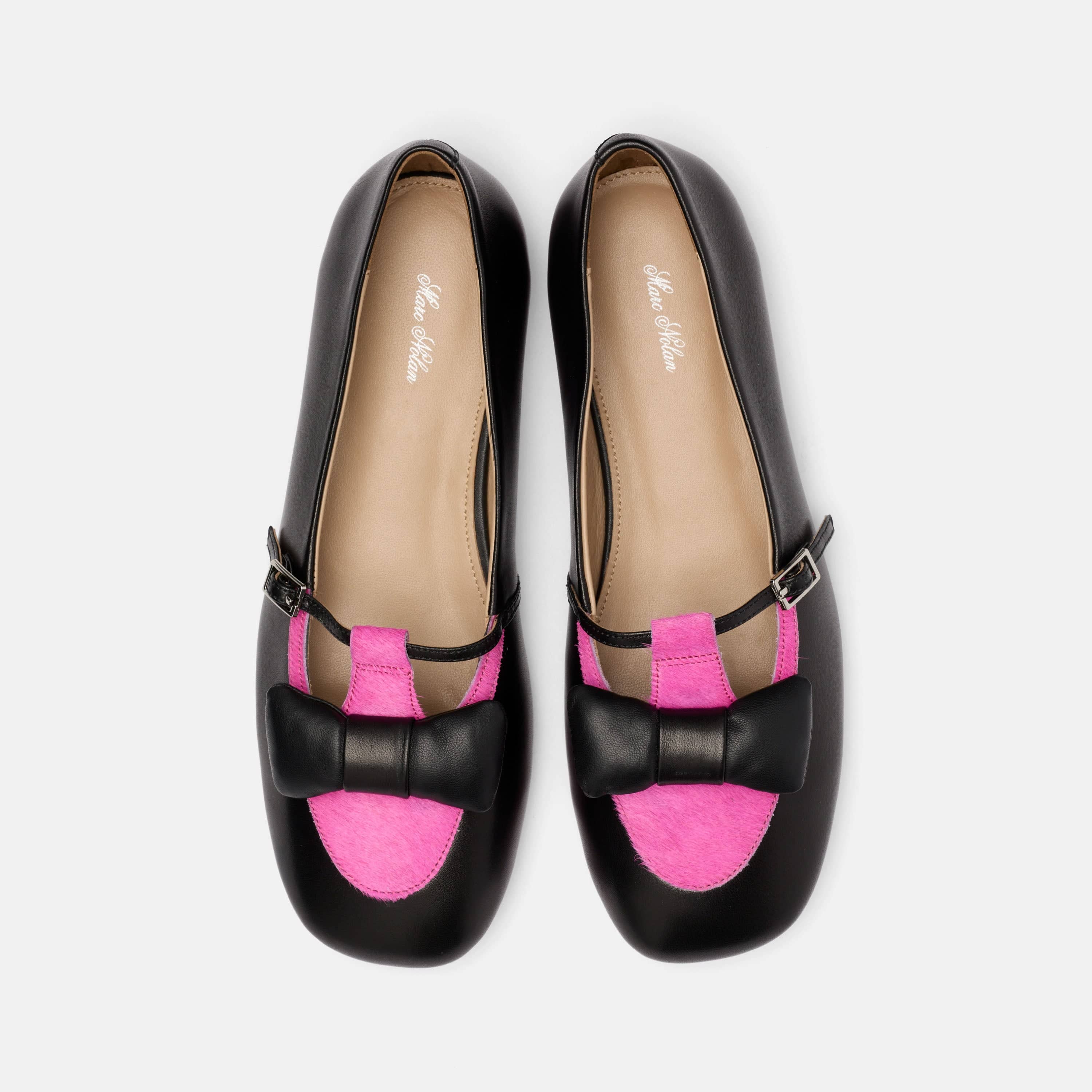 Mina Black/Magenta Leather Mary Jane Flats - Image 5