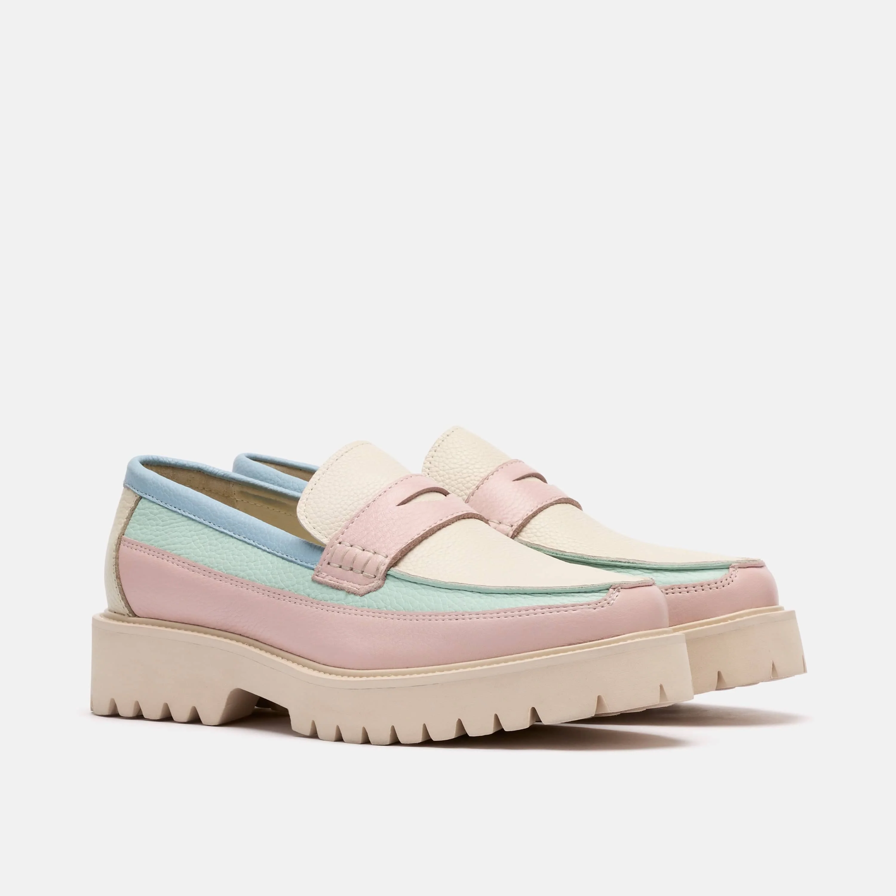Ms. Adler Pastel Colorblock Leather Lug Penny Loafers - Image 2