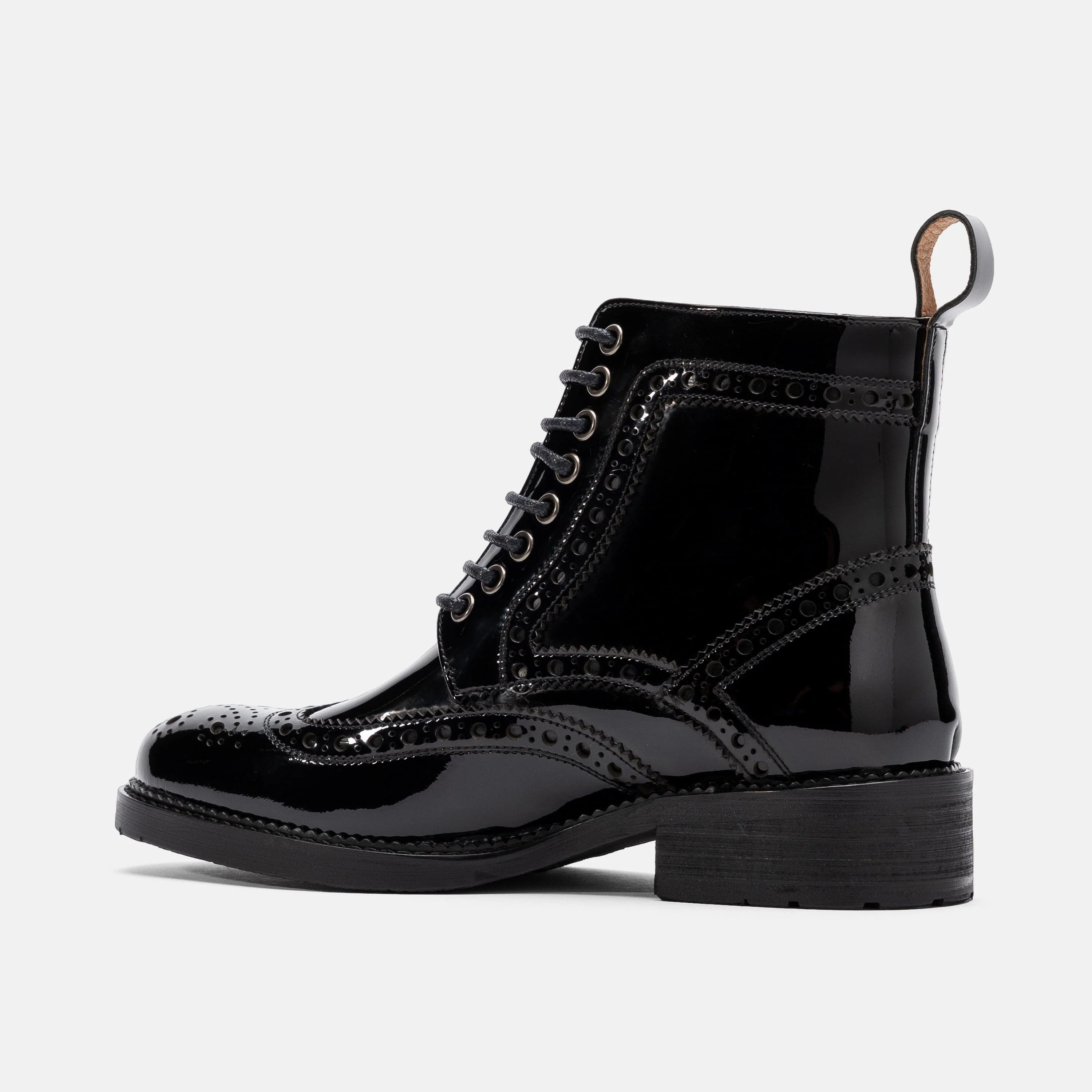 Ms. Belmont Black Patent Leather Wingtip Boots - Image 4