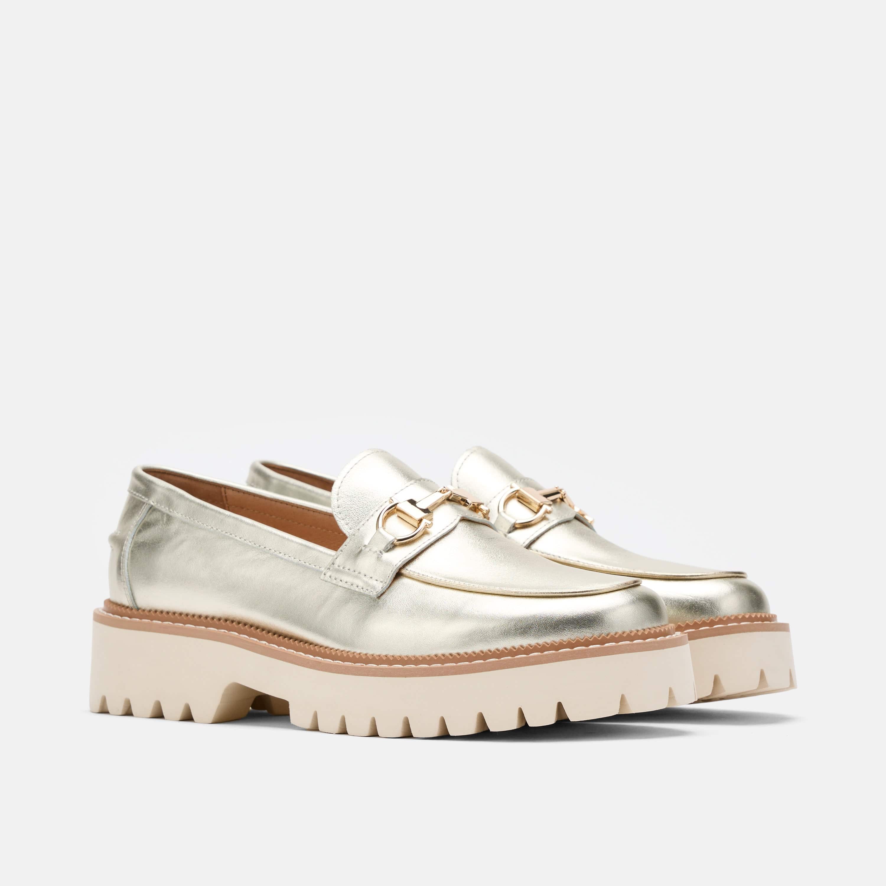 Ms. Boulevard Champagne Silver Leather Bit Loafers - Image 2