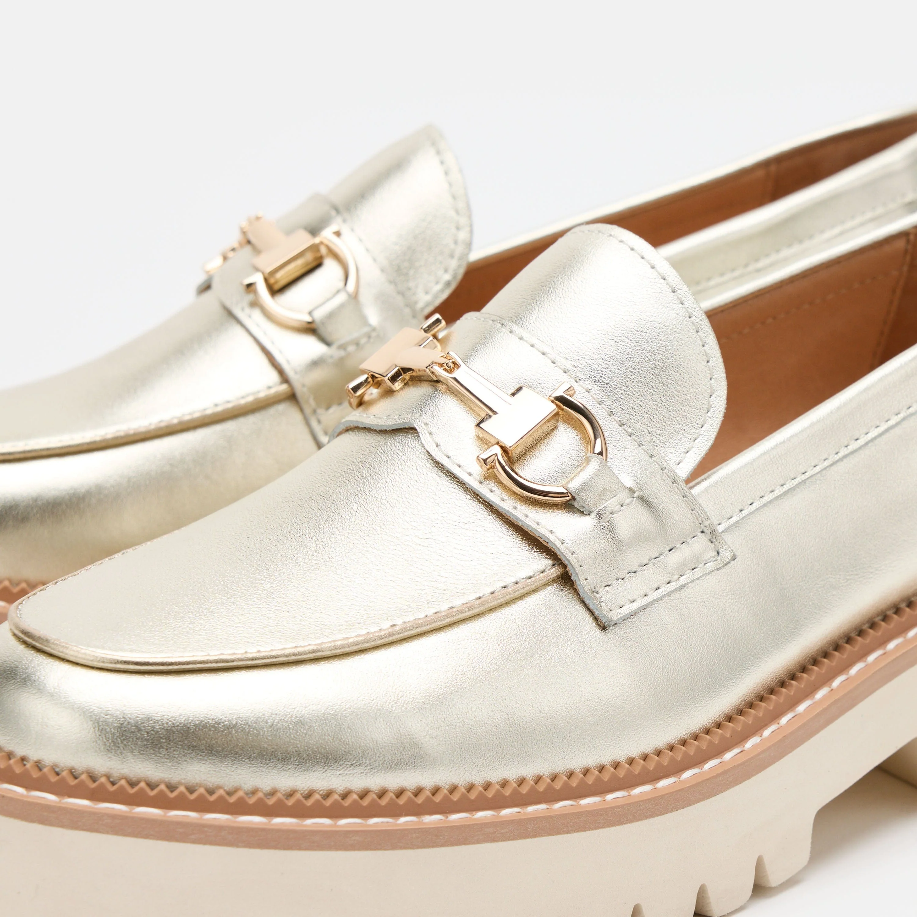 Ms. Boulevard Champagne Silver Leather Bit Loafers - Image 3