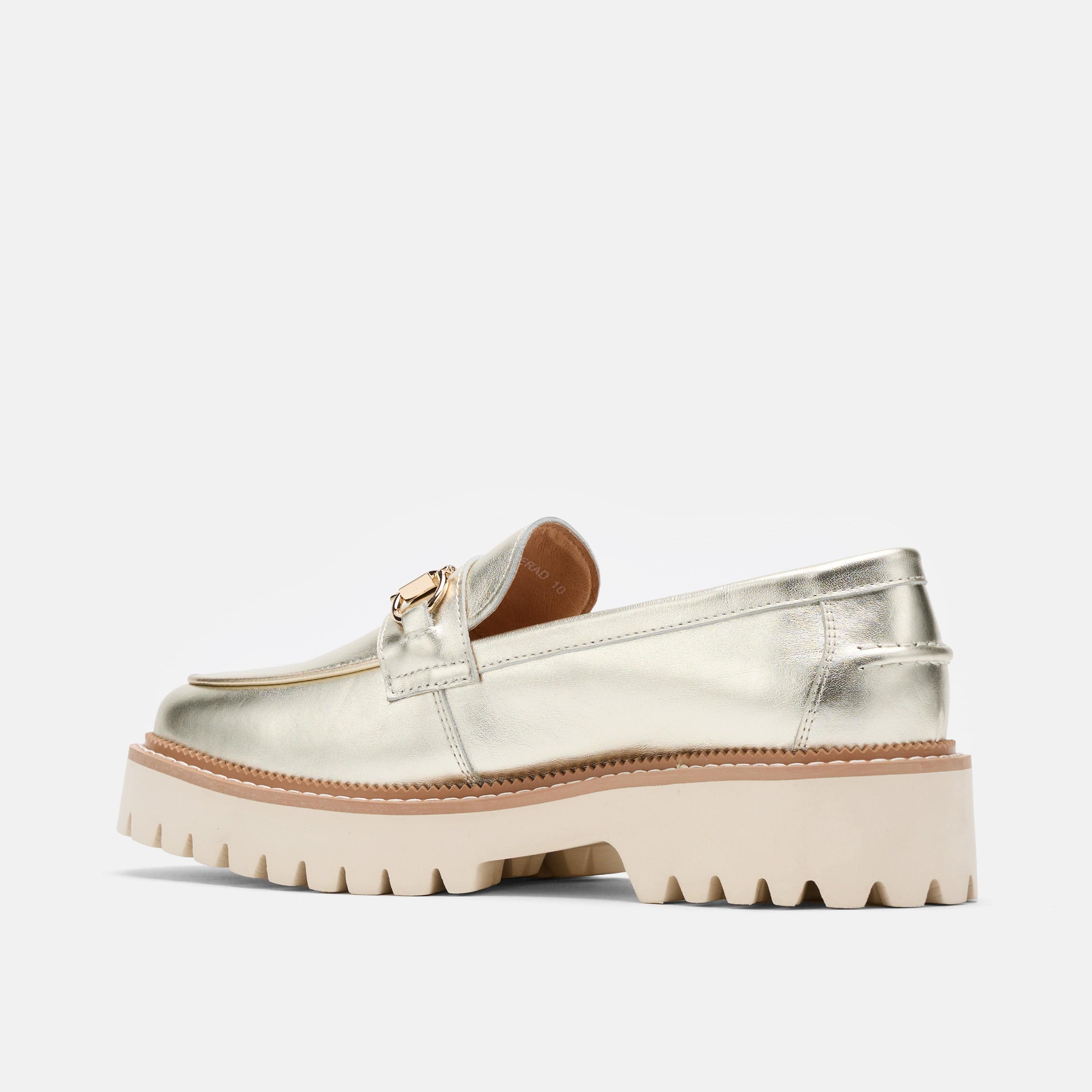 Ms. Boulevard Champagne Silver Leather Bit Loafers - Image 4