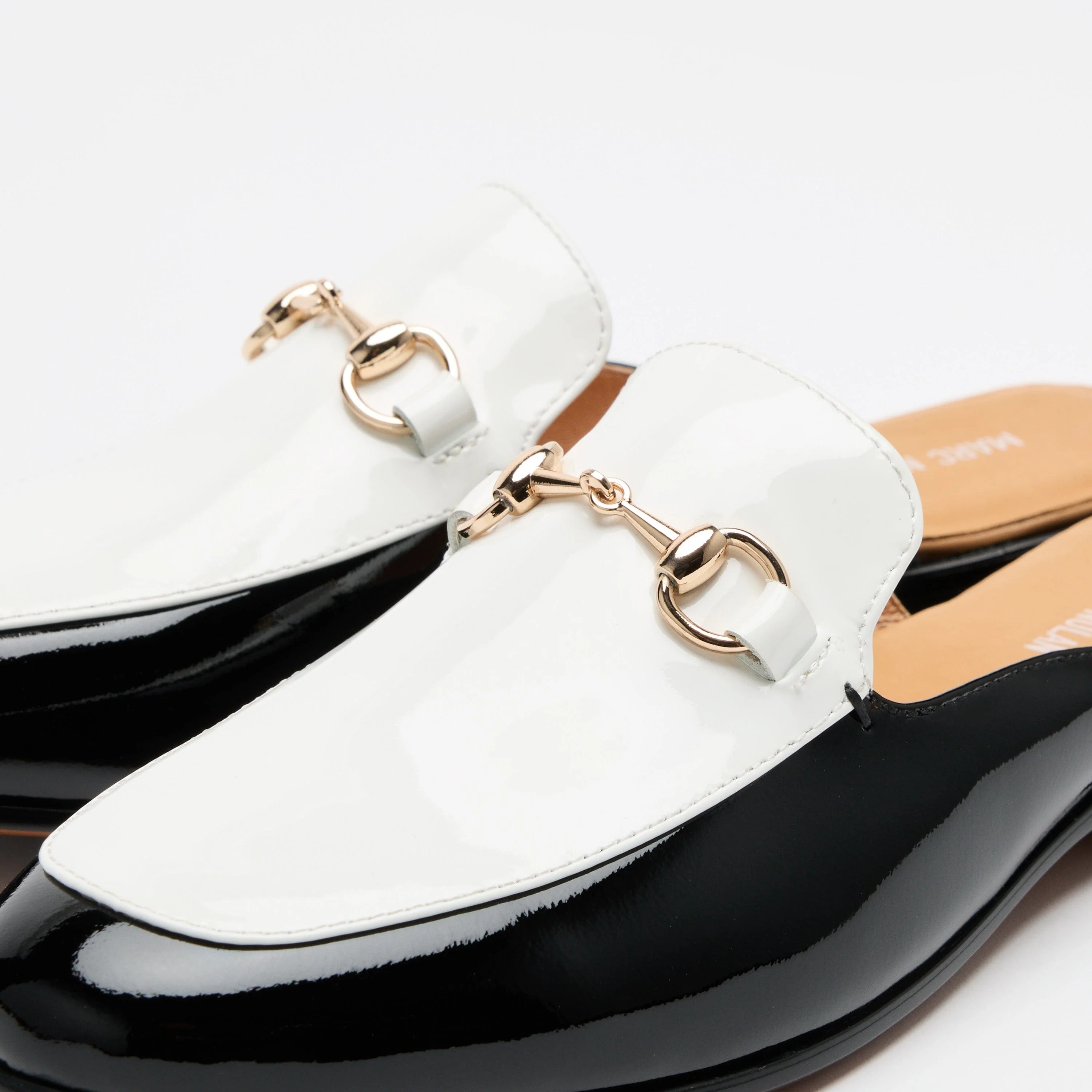 Ms. Del Sol Black/White Patent Loafer Mule - Image 3