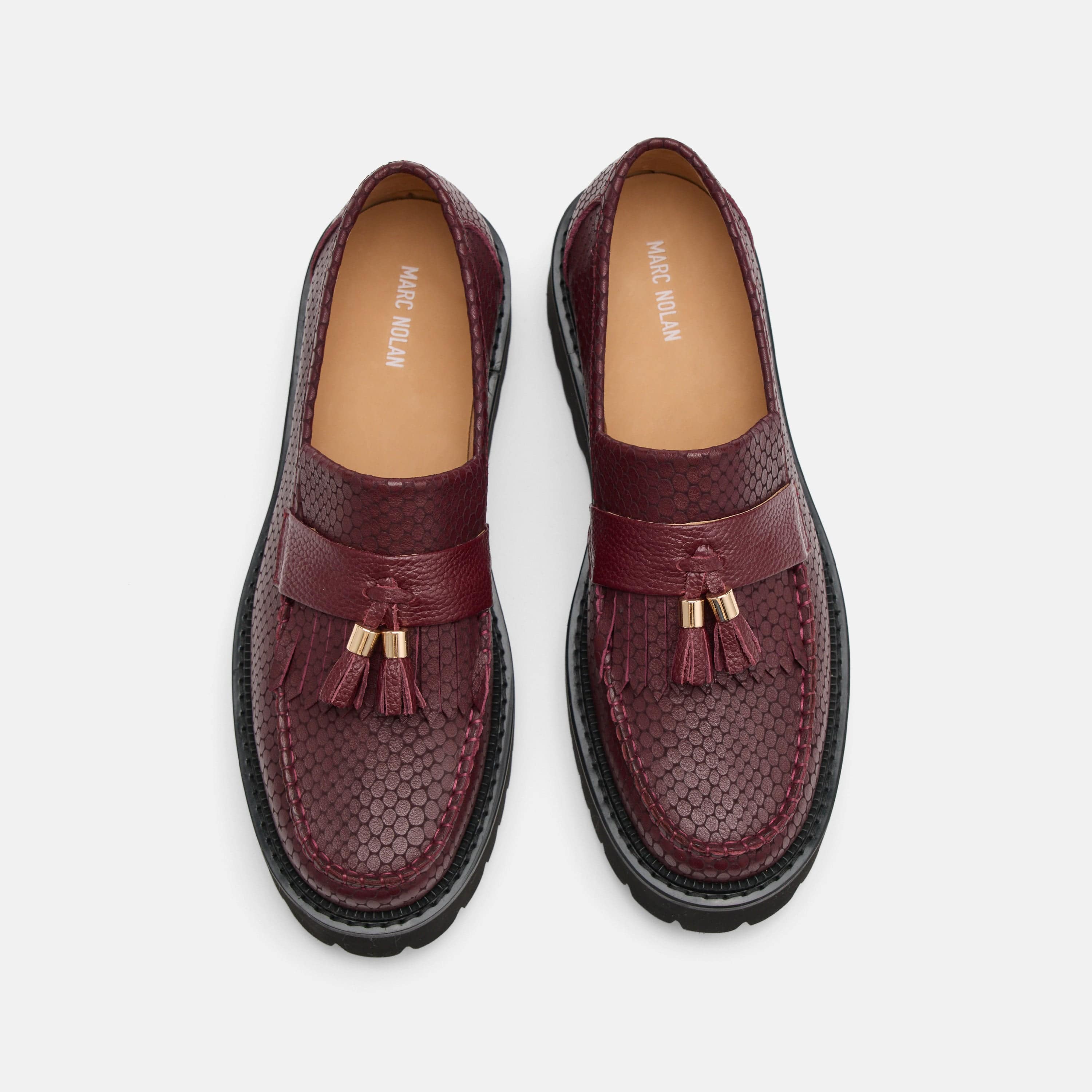 Ms. Journey Burgundy Crocskin Leather Lug Tassel Loafer - Image 5