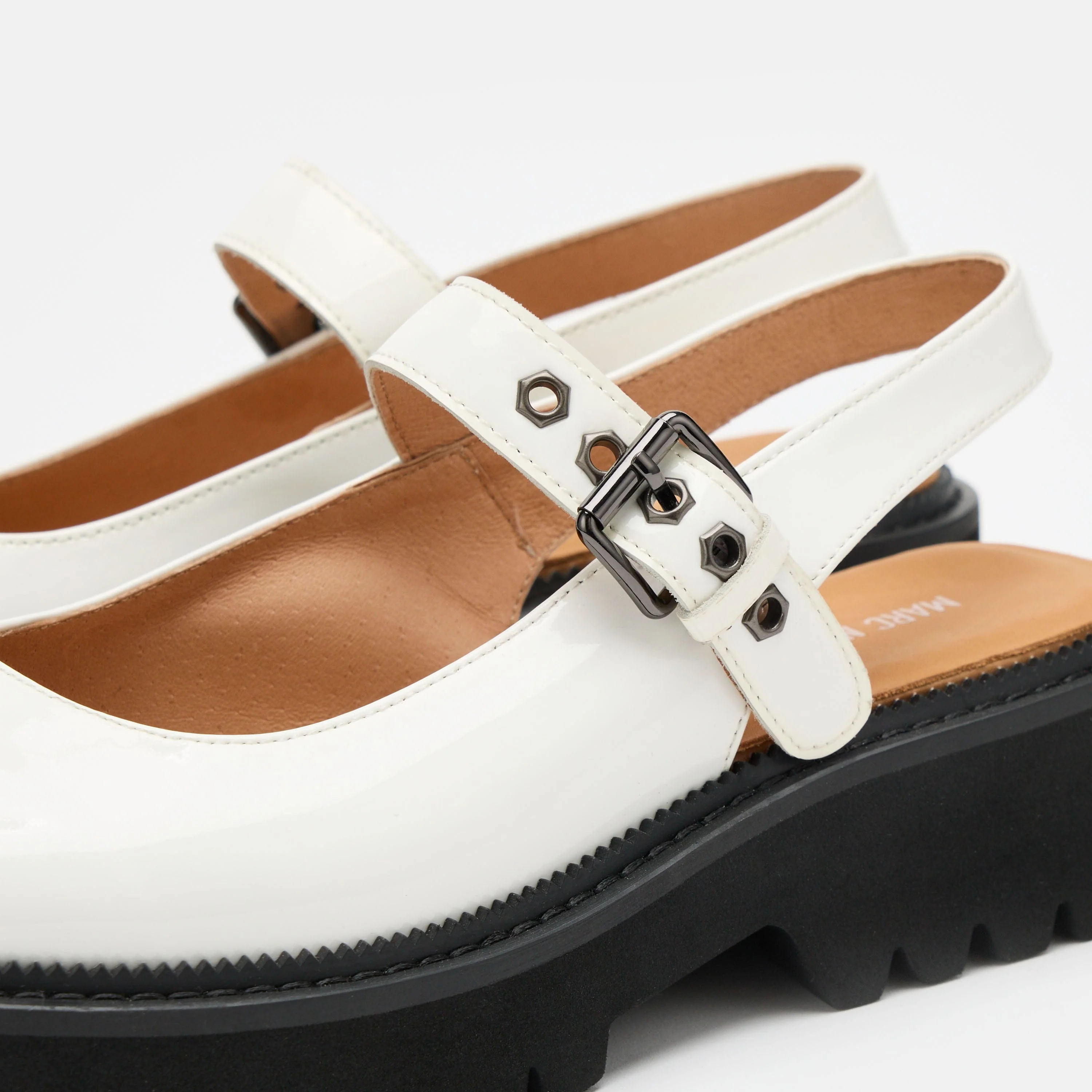 Luna White Leather Mary Jane Lug Slingbacks - Image 3