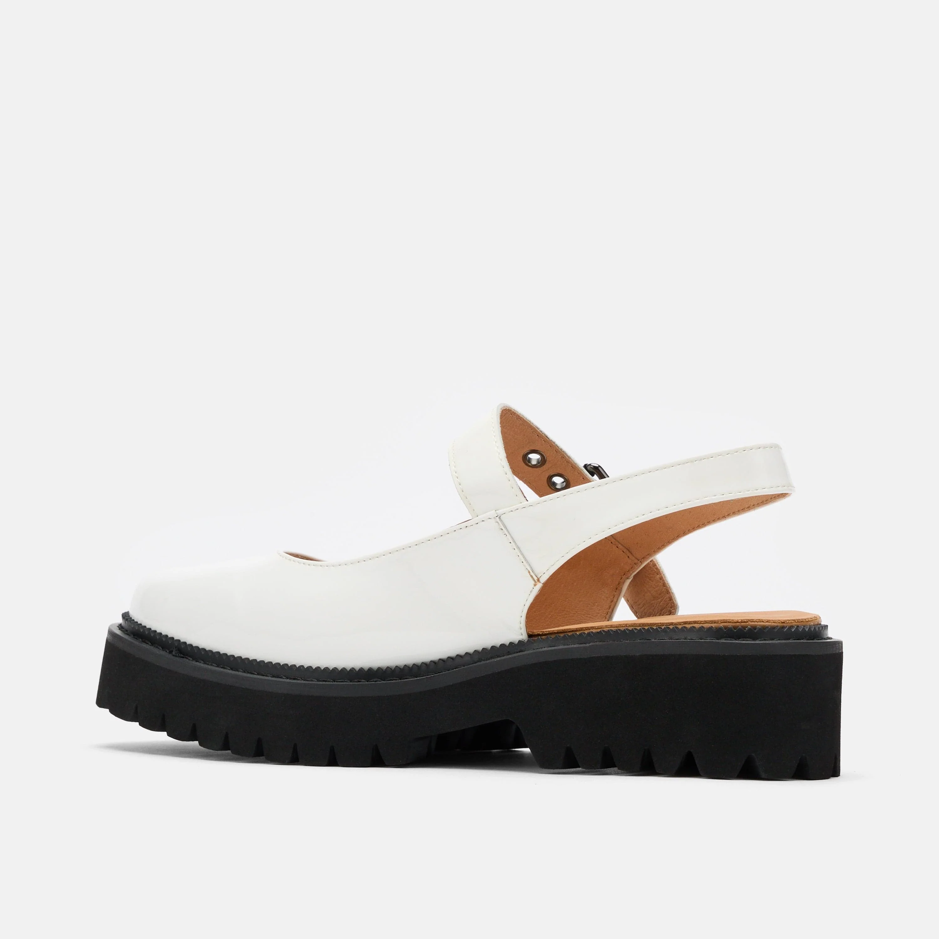 Luna White Leather Mary Jane Lug Slingbacks - Image 4