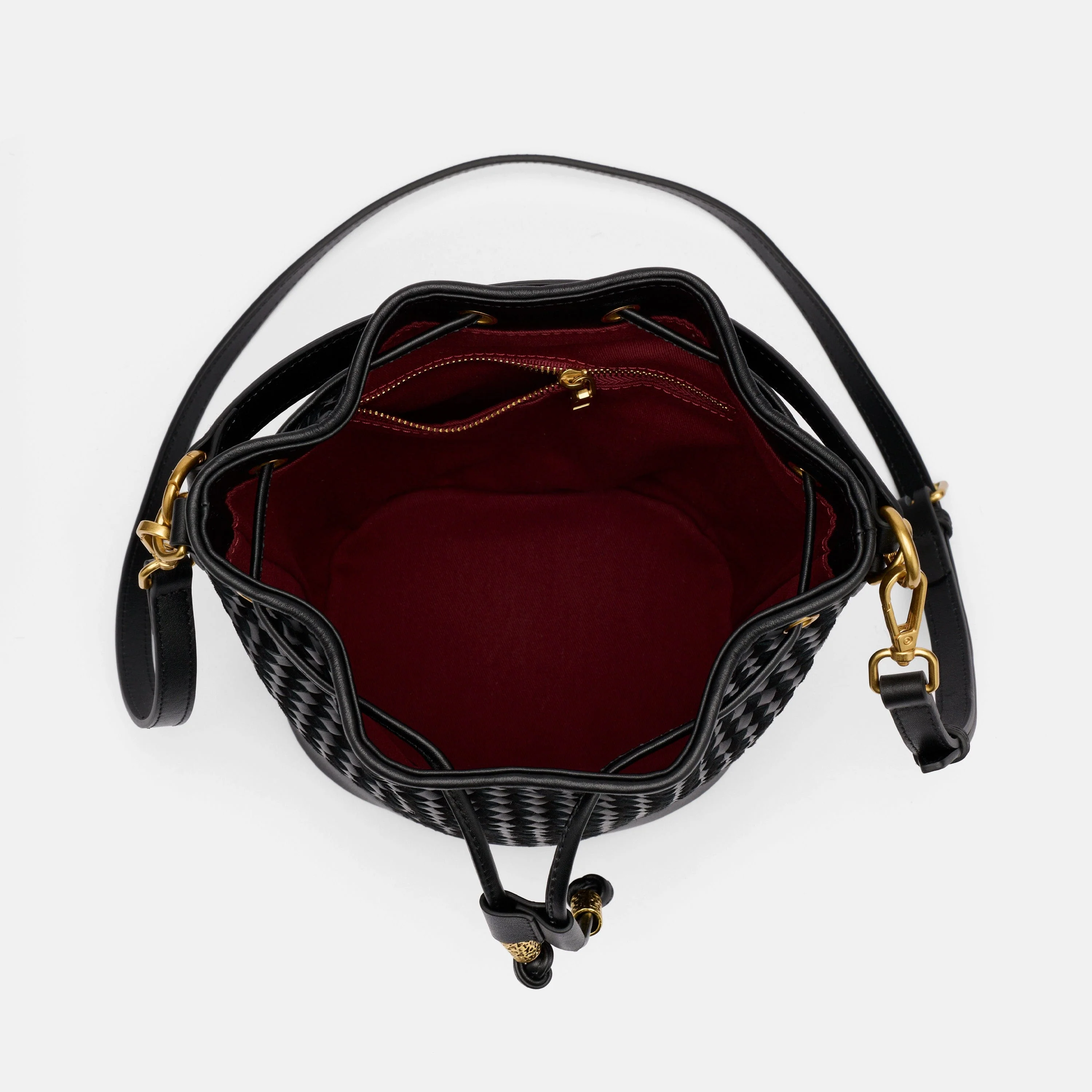 Nora Black Woven Leather Bucket Bag - Image 5