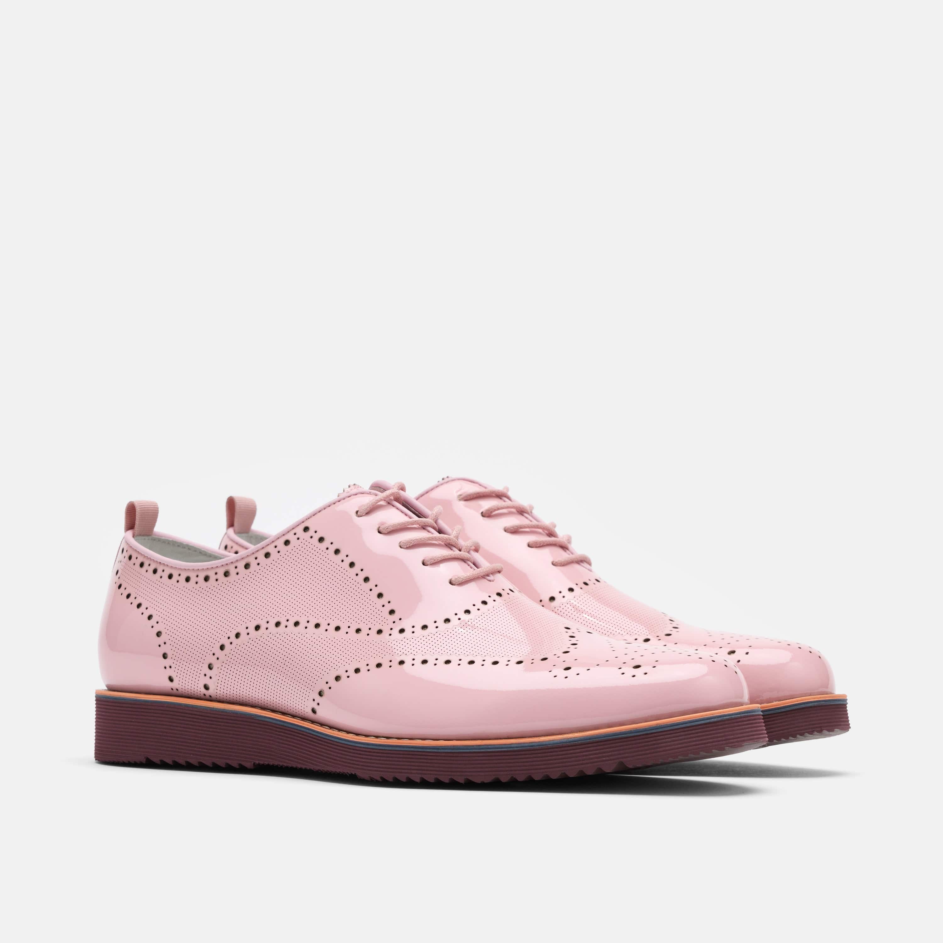 Oscar Pink Patent Leather Wholecut Brogue Sneakers - Image 2
