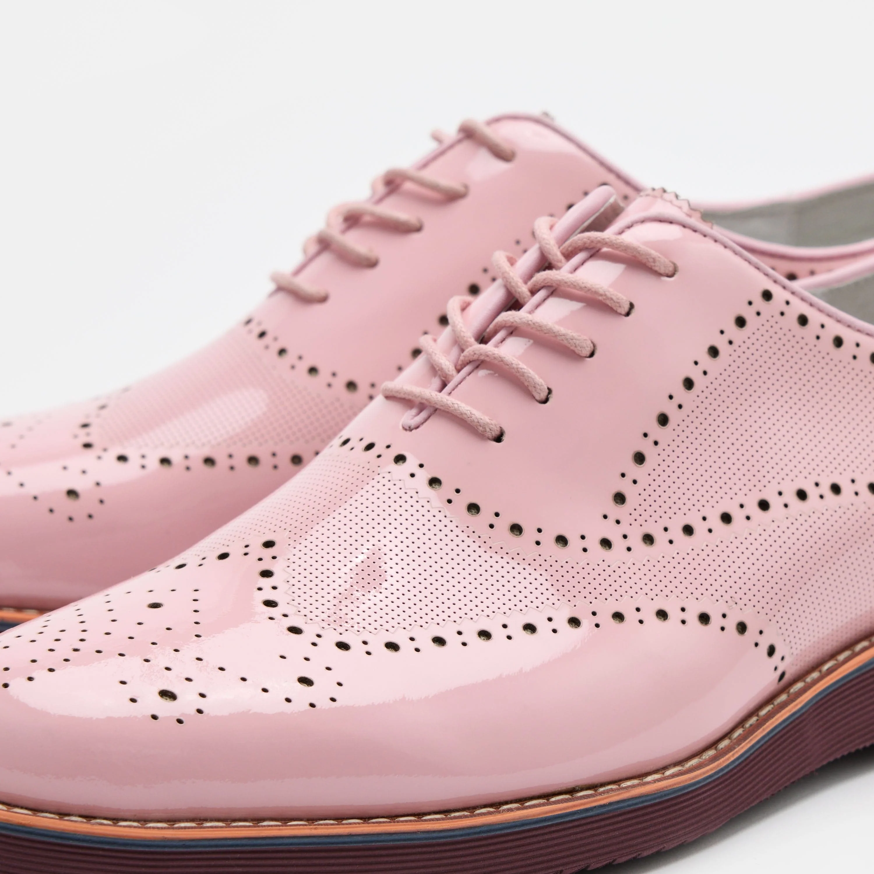 Oscar Pink Patent Leather Wholecut Brogue Sneakers - Image 3