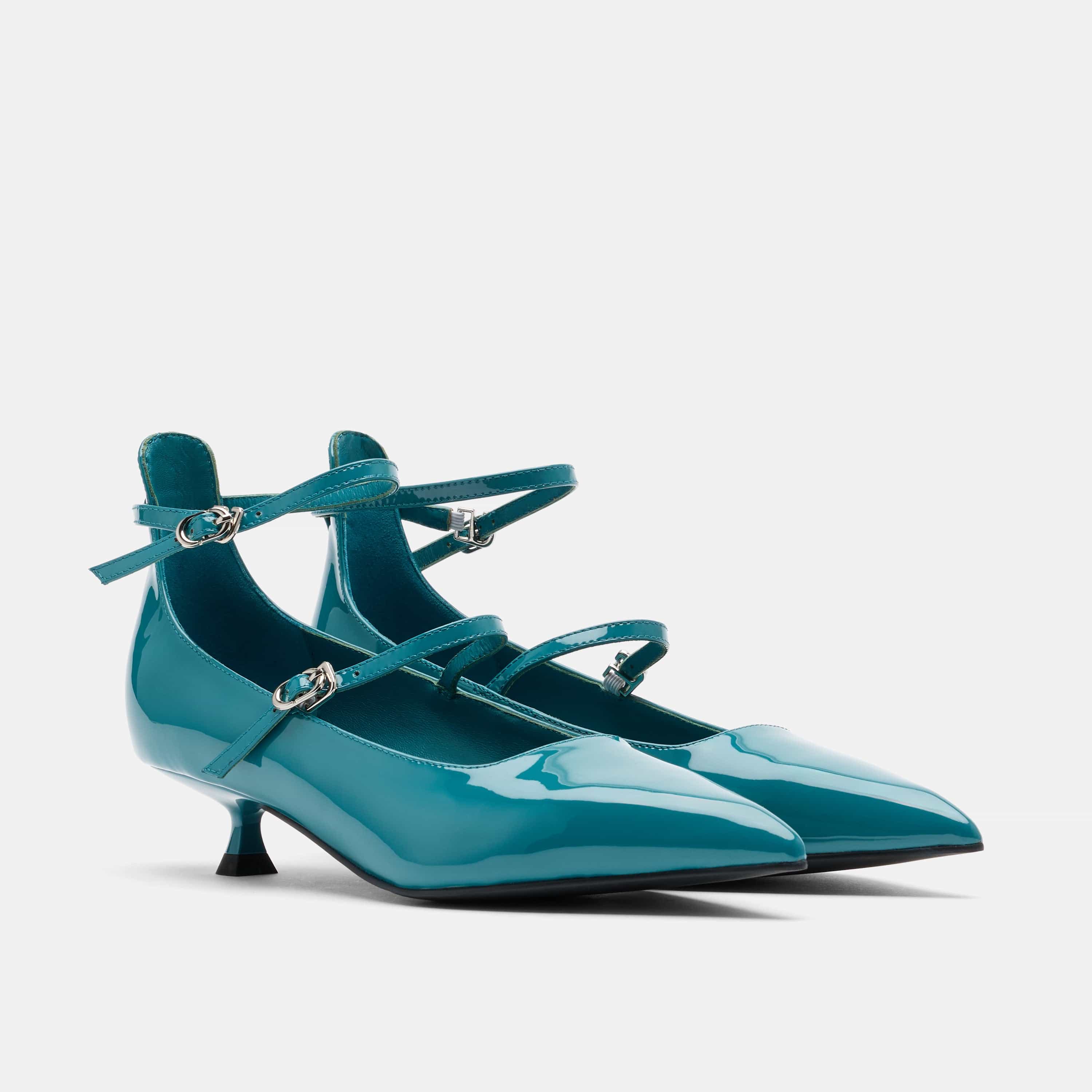 Paige Transformative Teal Patent Leather Kitten Heels - Image 2