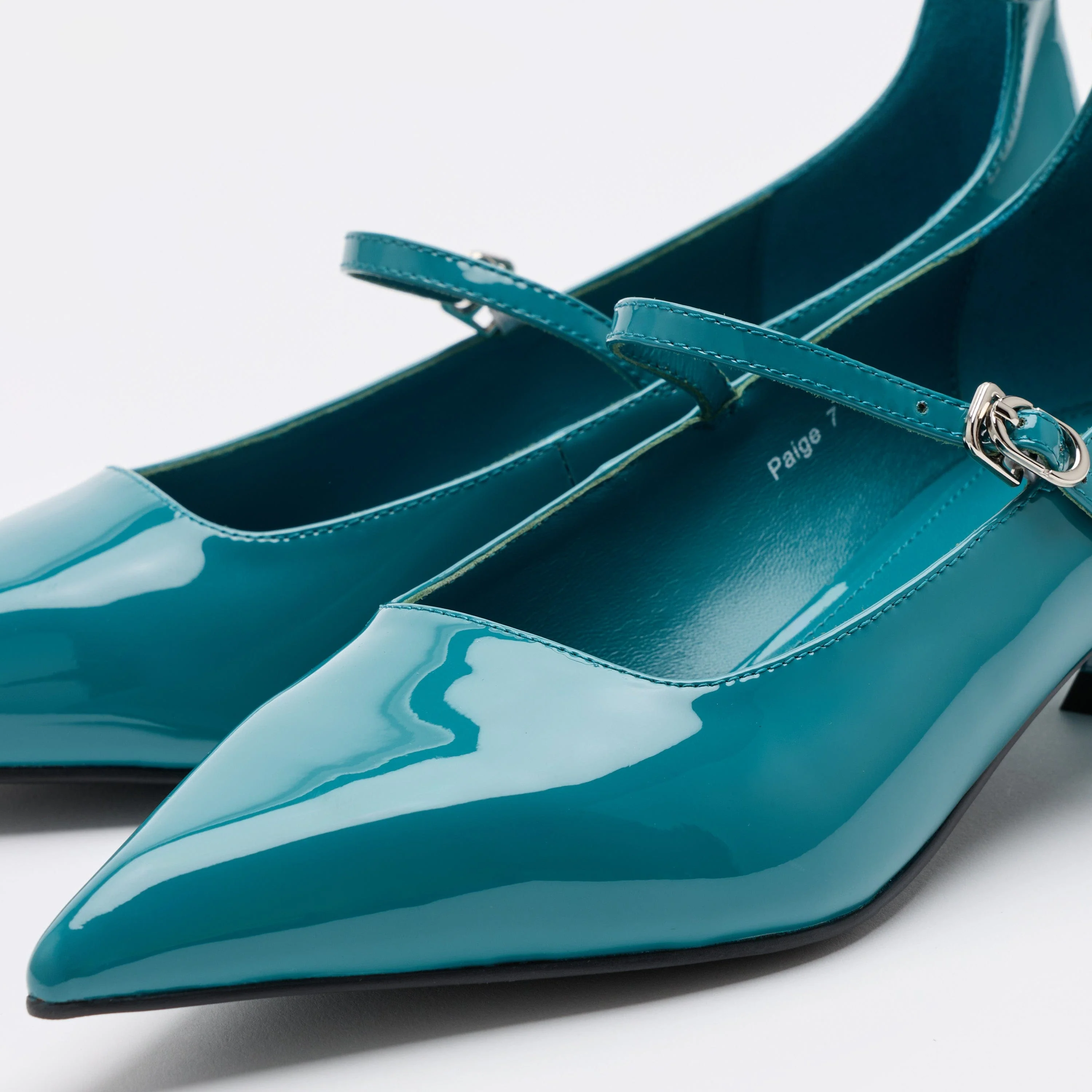 Paige Transformative Teal Patent Leather Kitten Heels - Image 3