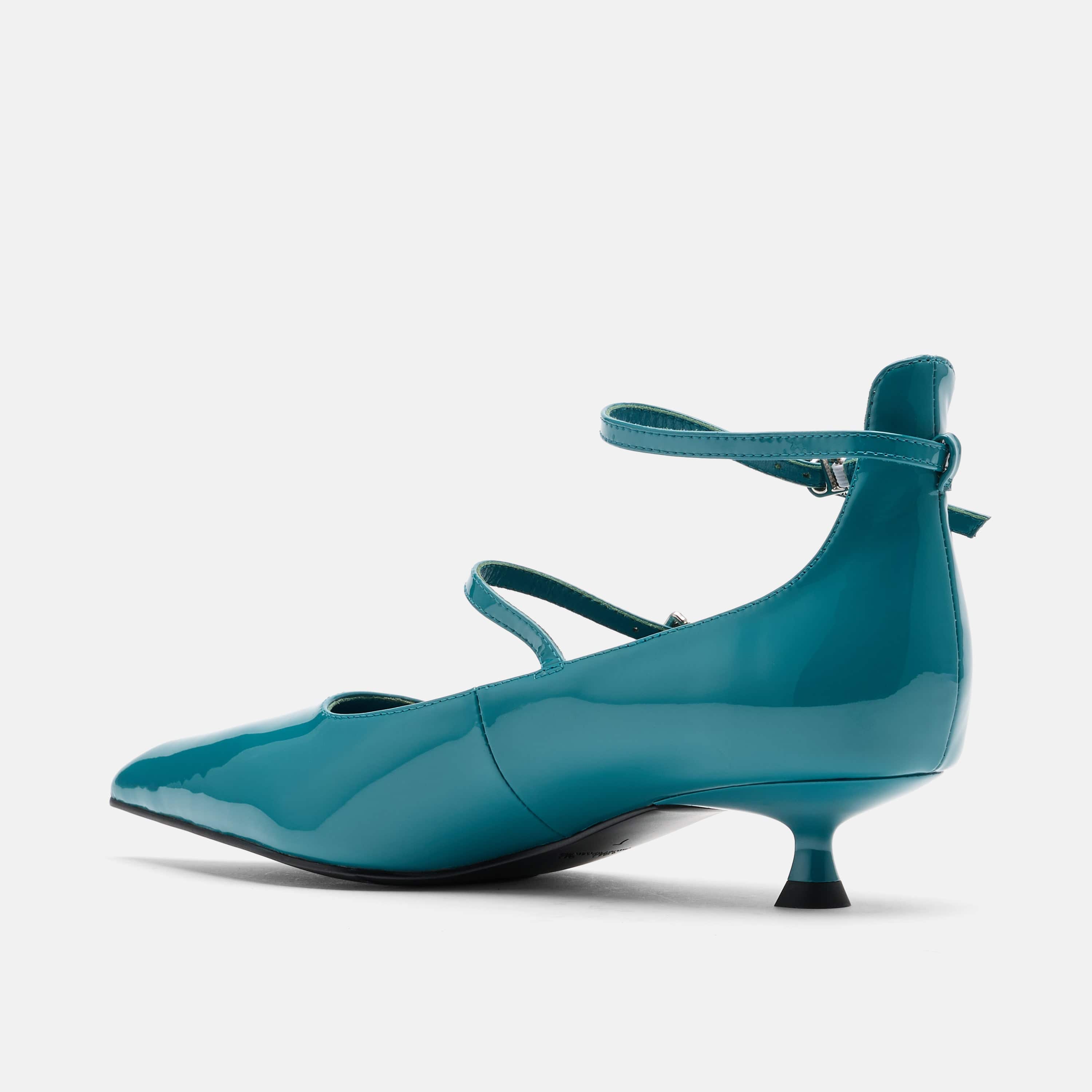 Paige Transformative Teal Patent Leather Kitten Heels - Image 5