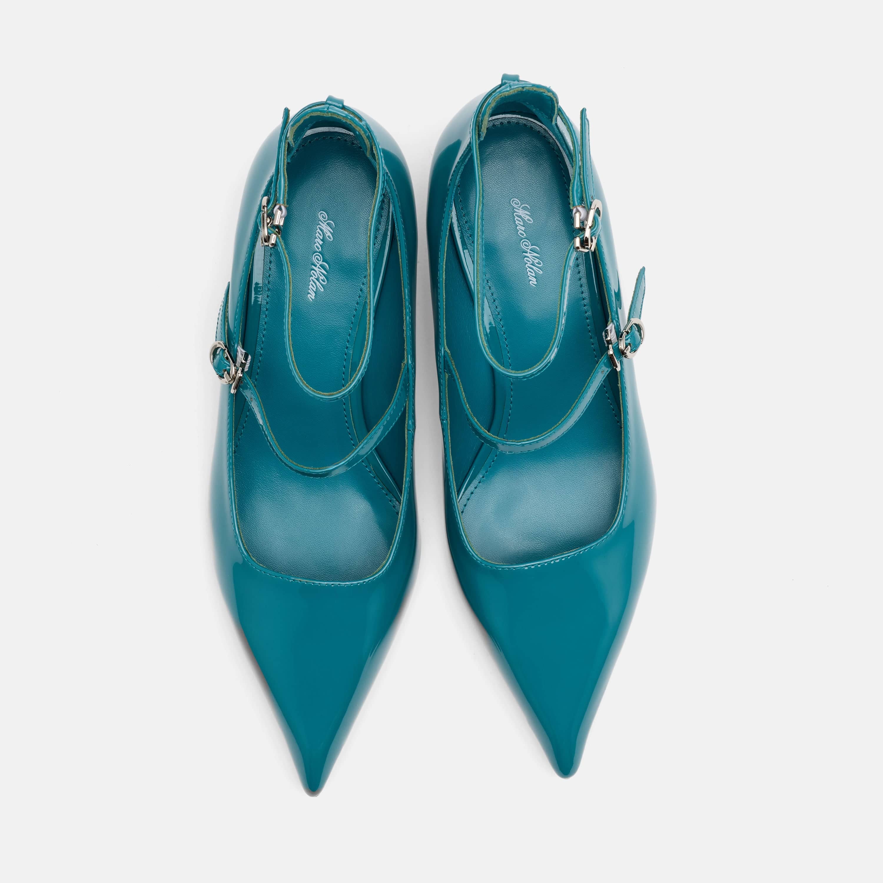 Paige Transformative Teal Patent Leather Kitten Heels - Image 6