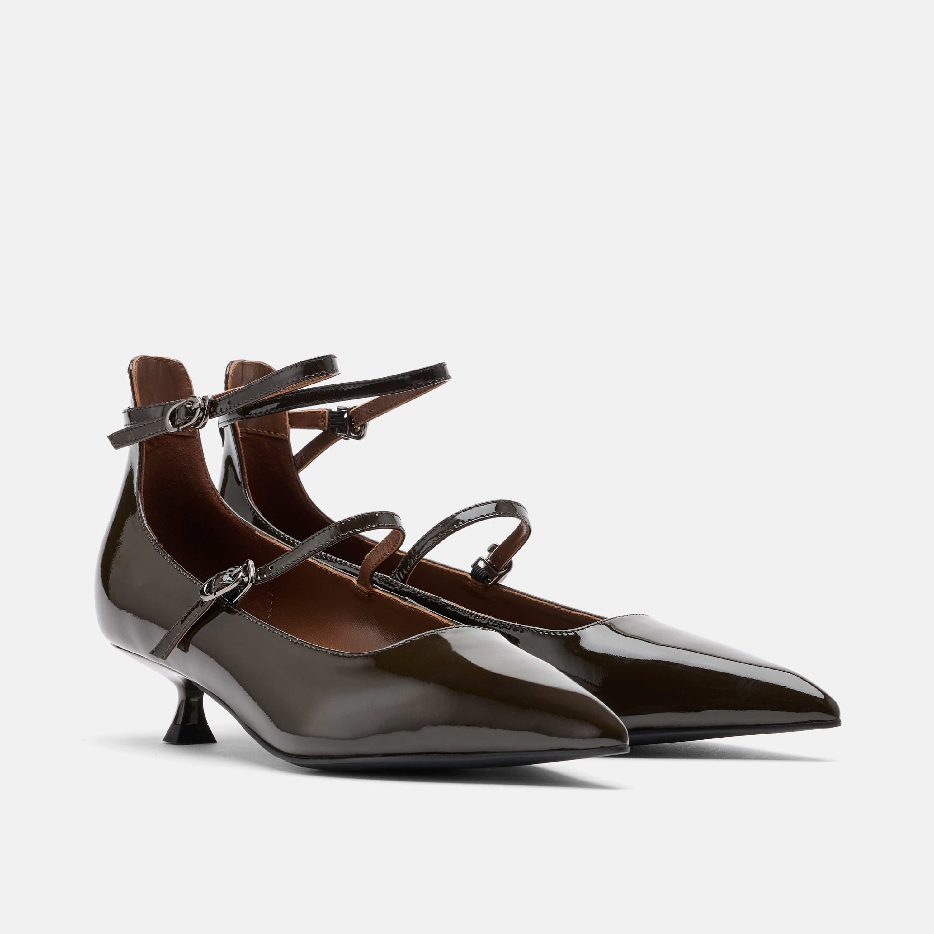 Paige Dark Green Patent Leather Kitten Heels - Image 2
