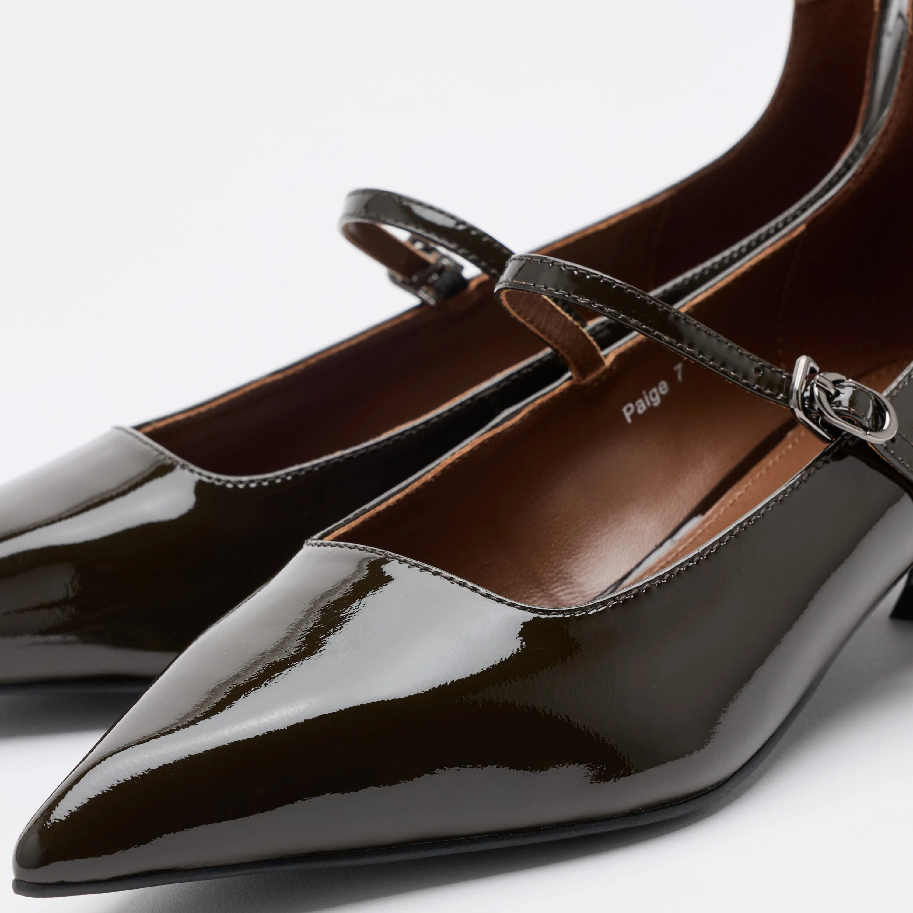 Paige Dark Green Patent Leather Kitten Heels - Image 3