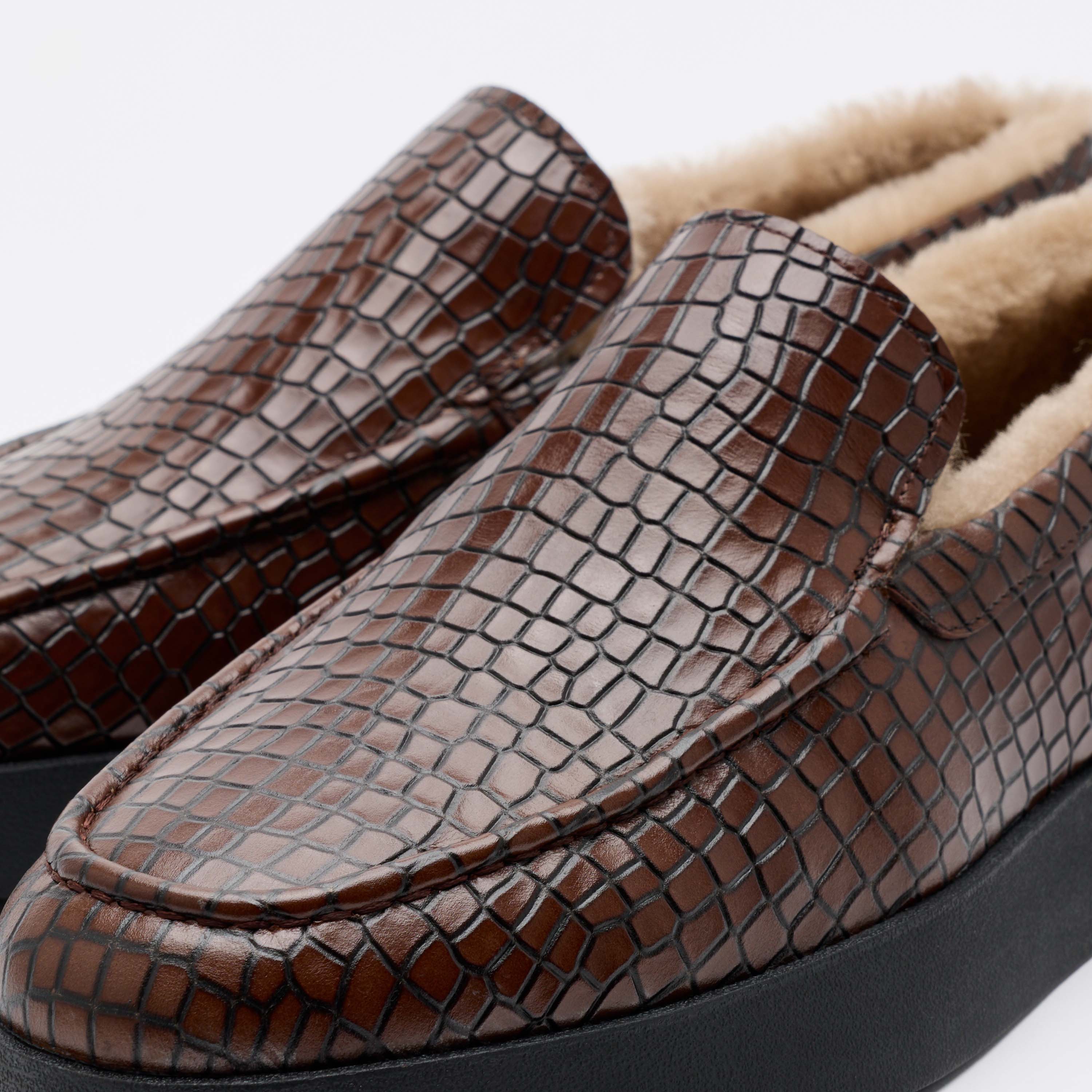 Remy Brown Croc Leather and Shearling Loafers - Image 3