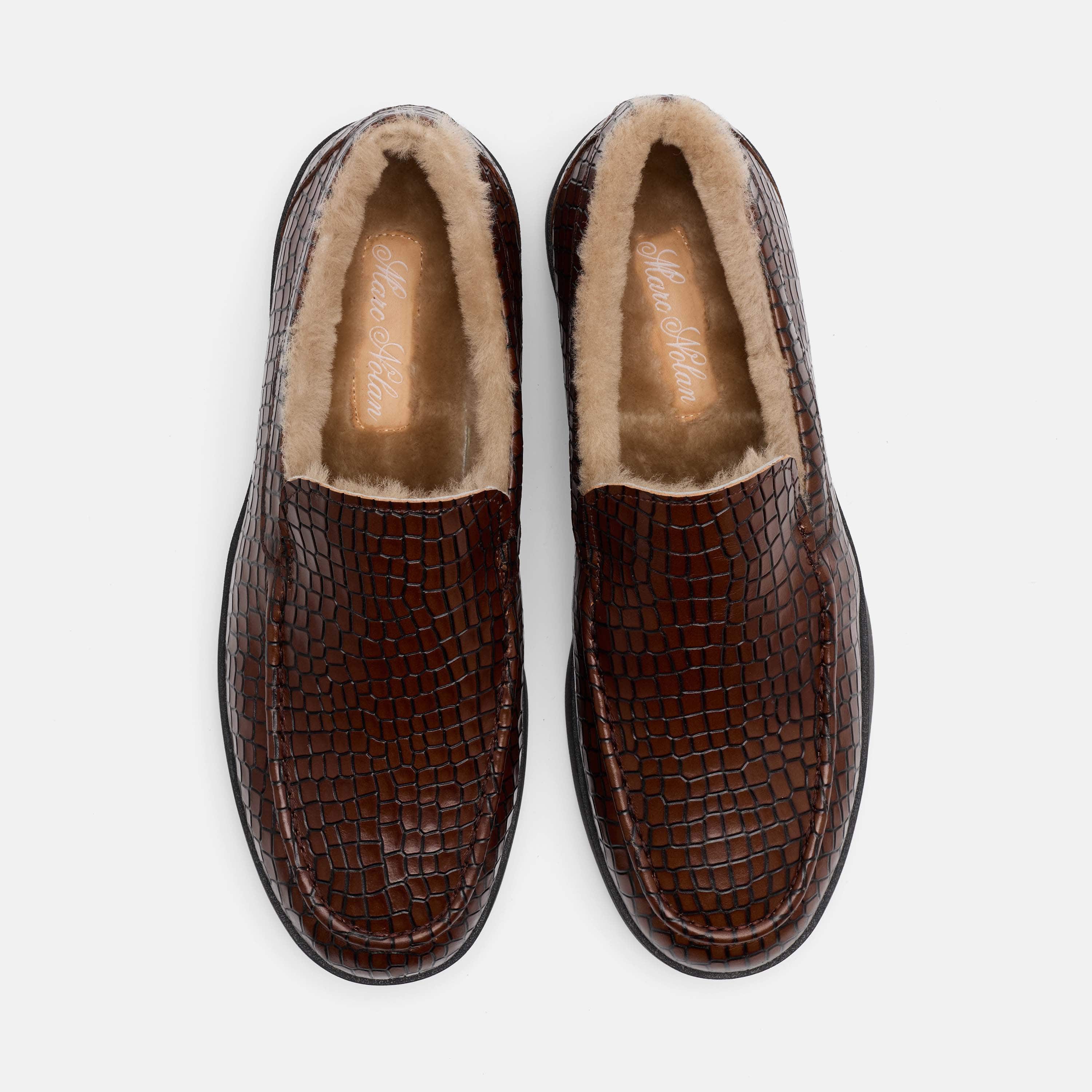 Remy Brown Croc Leather and Shearling Loafers - Image 6