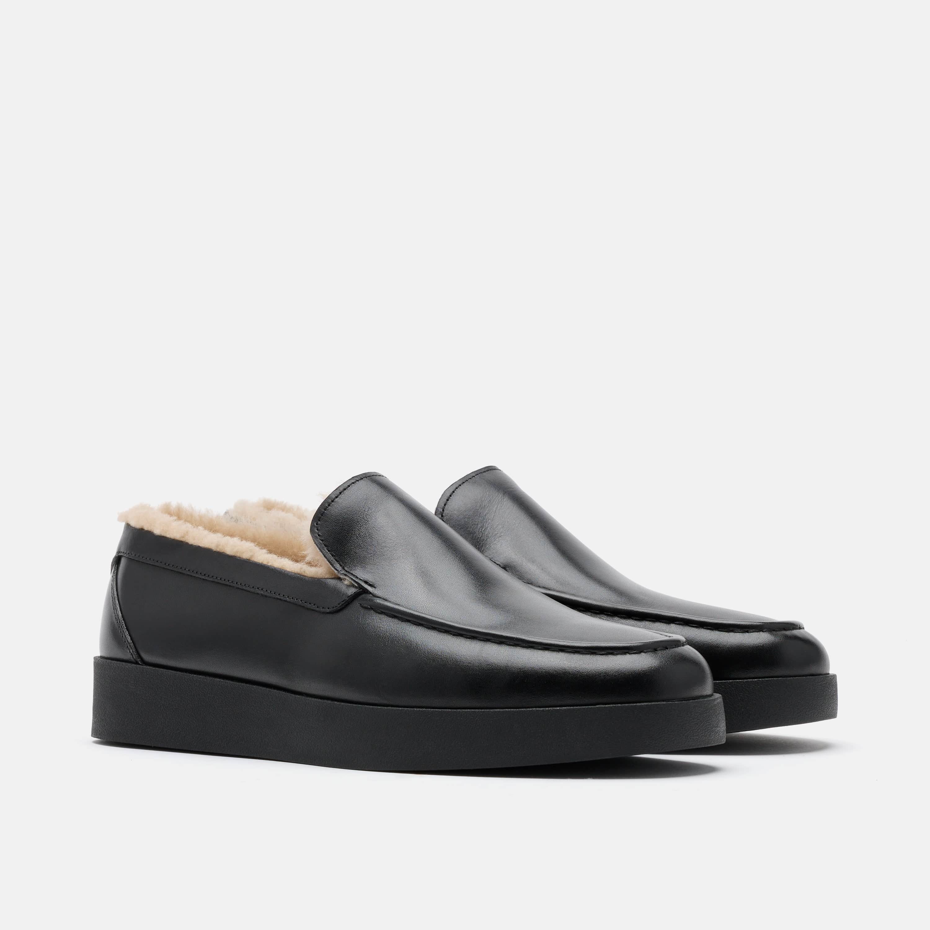 Remy Black Leather and Shearling Loafers - Image 2