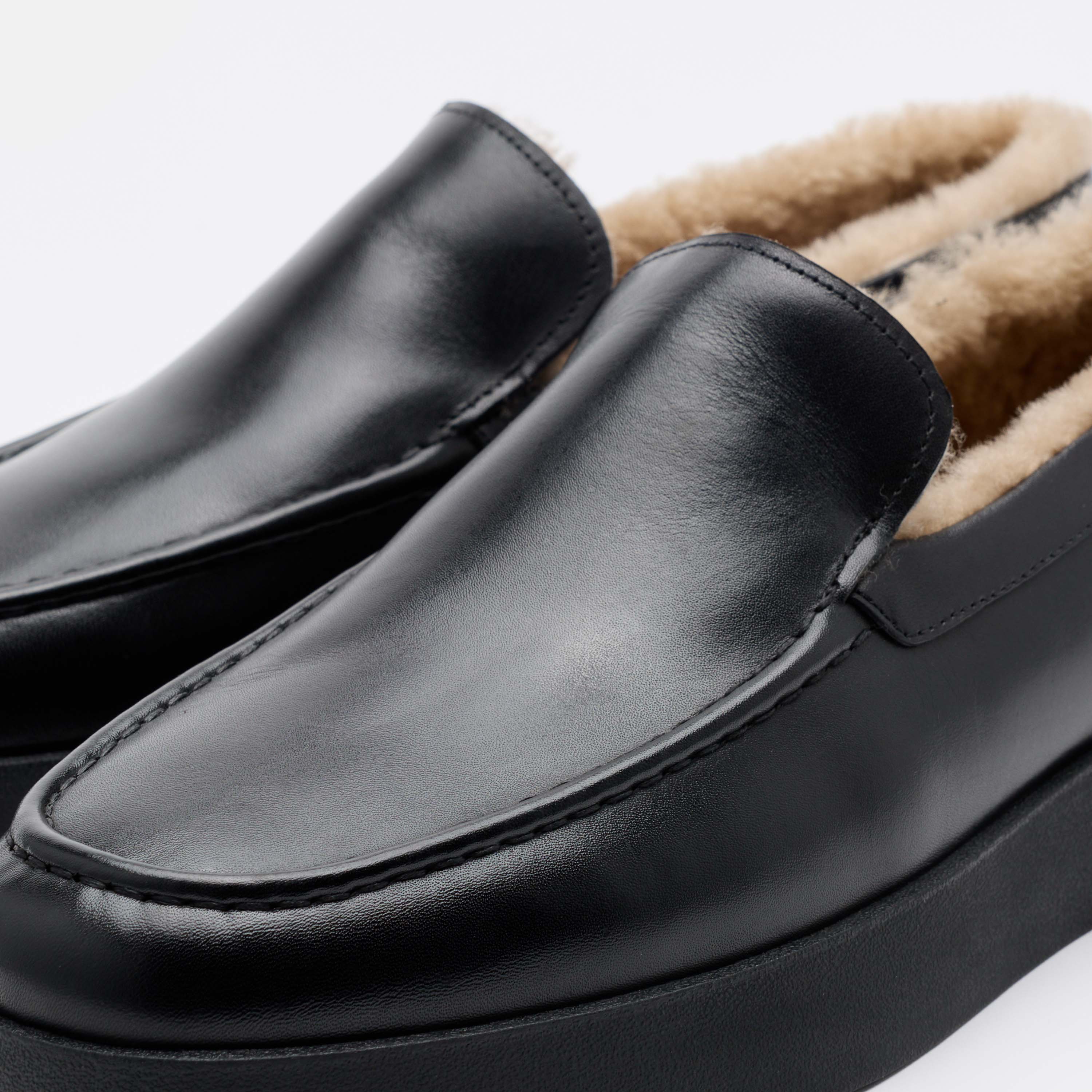 Remy Black Leather and Shearling Loafers - Image 3