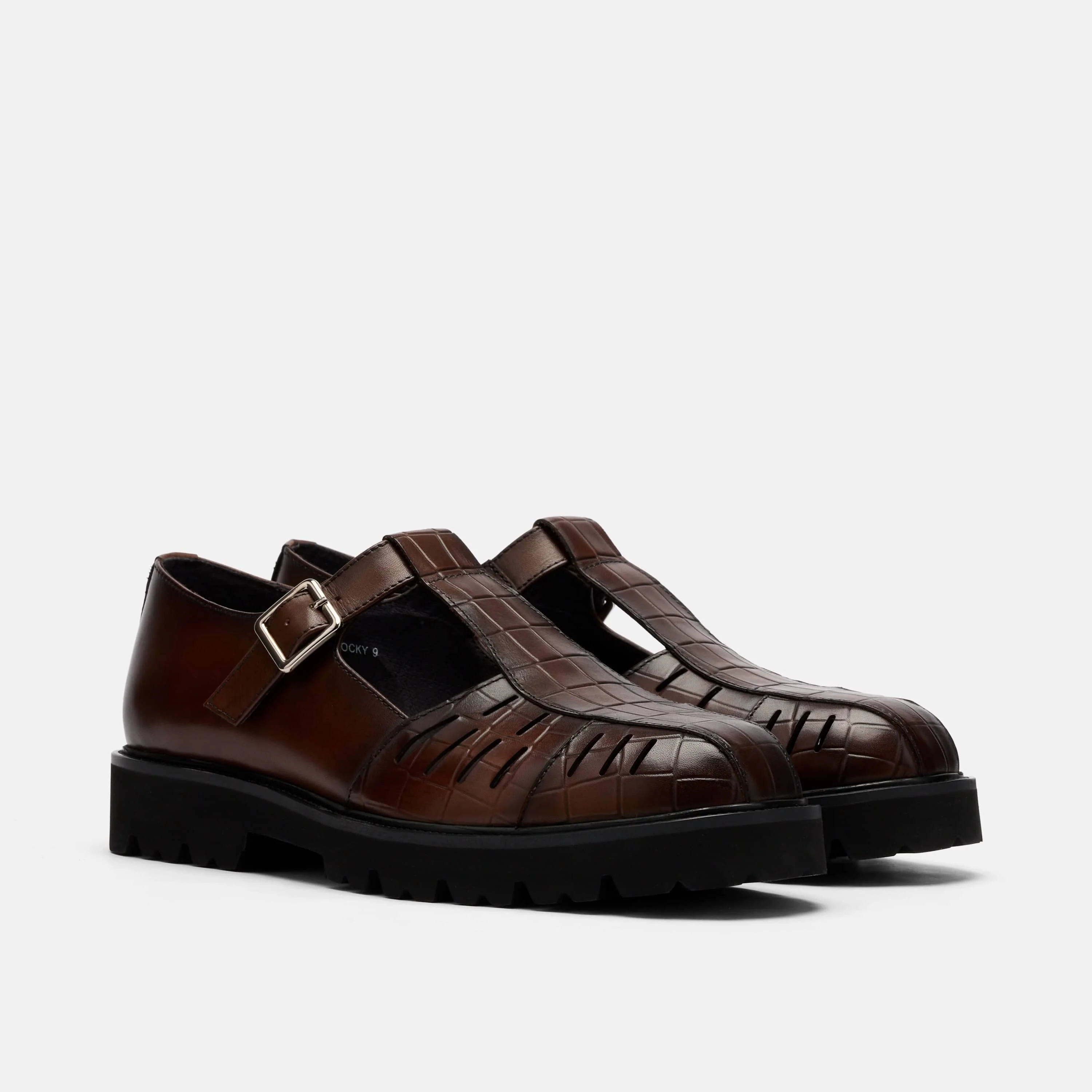 Rocky Brown Leather Lug Mary Jane Shoes - Image 2