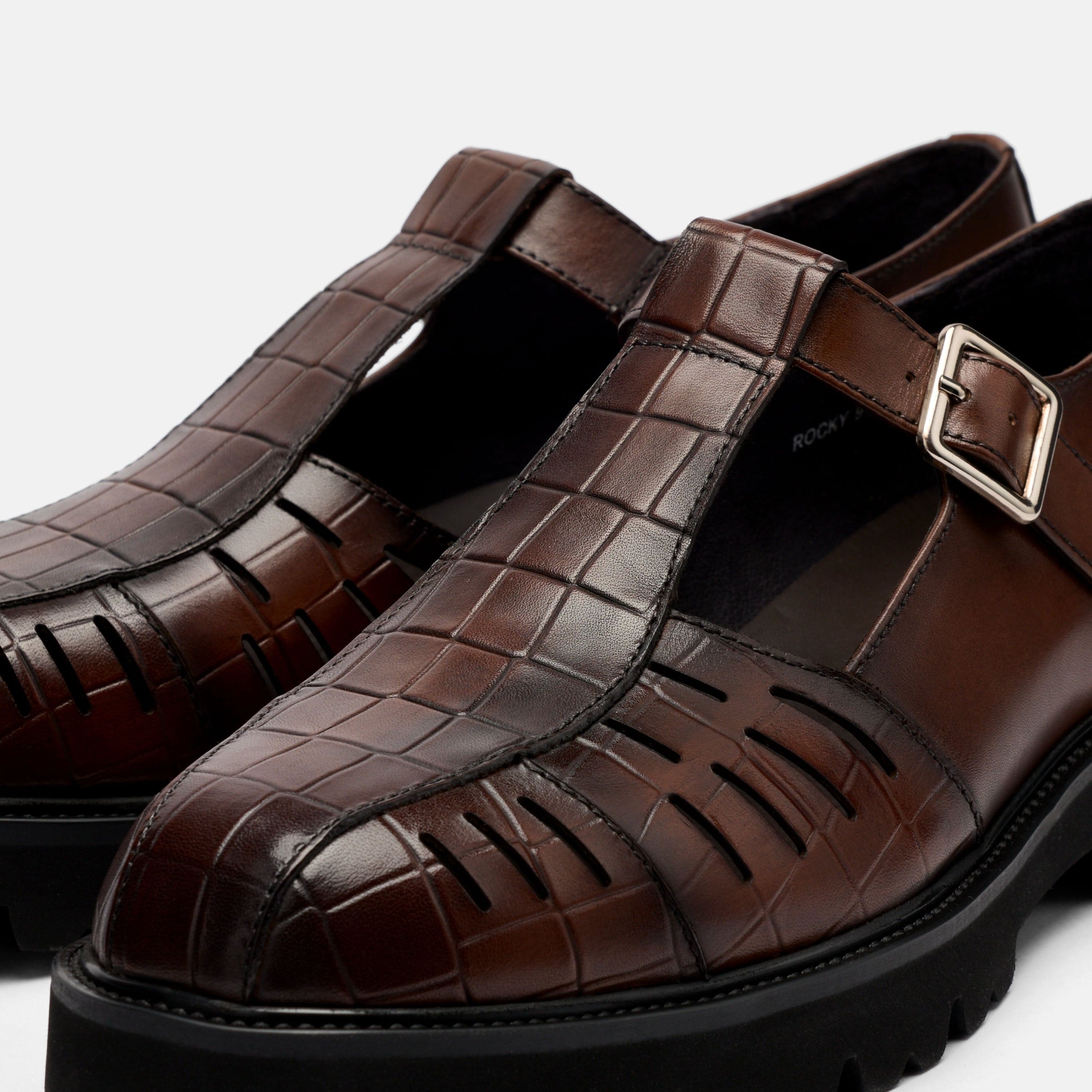 Rocky Brown Leather Lug Mary Jane Shoes - Image 3