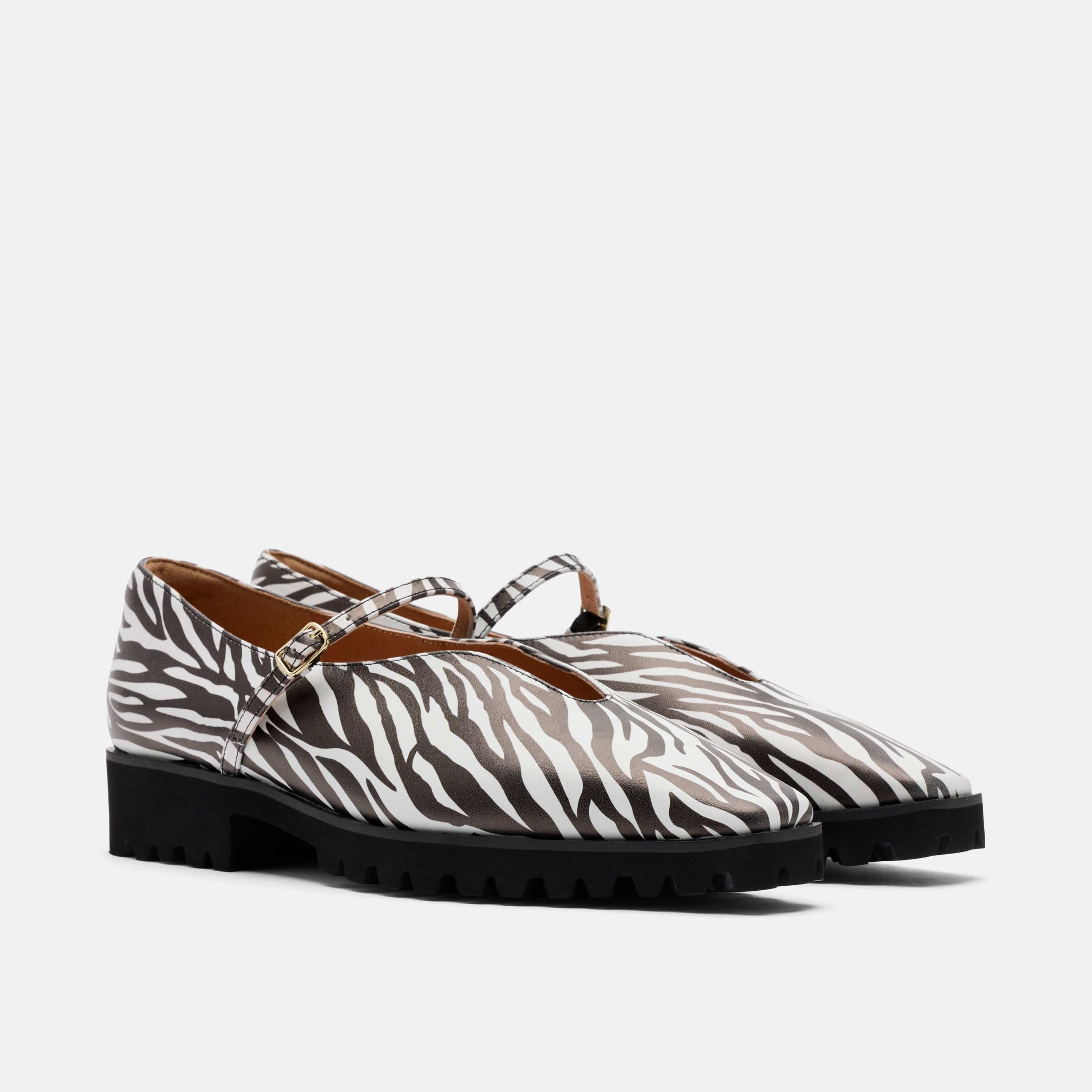 Roxie Zebra Print Leather Lug Mary Janes - Image 2