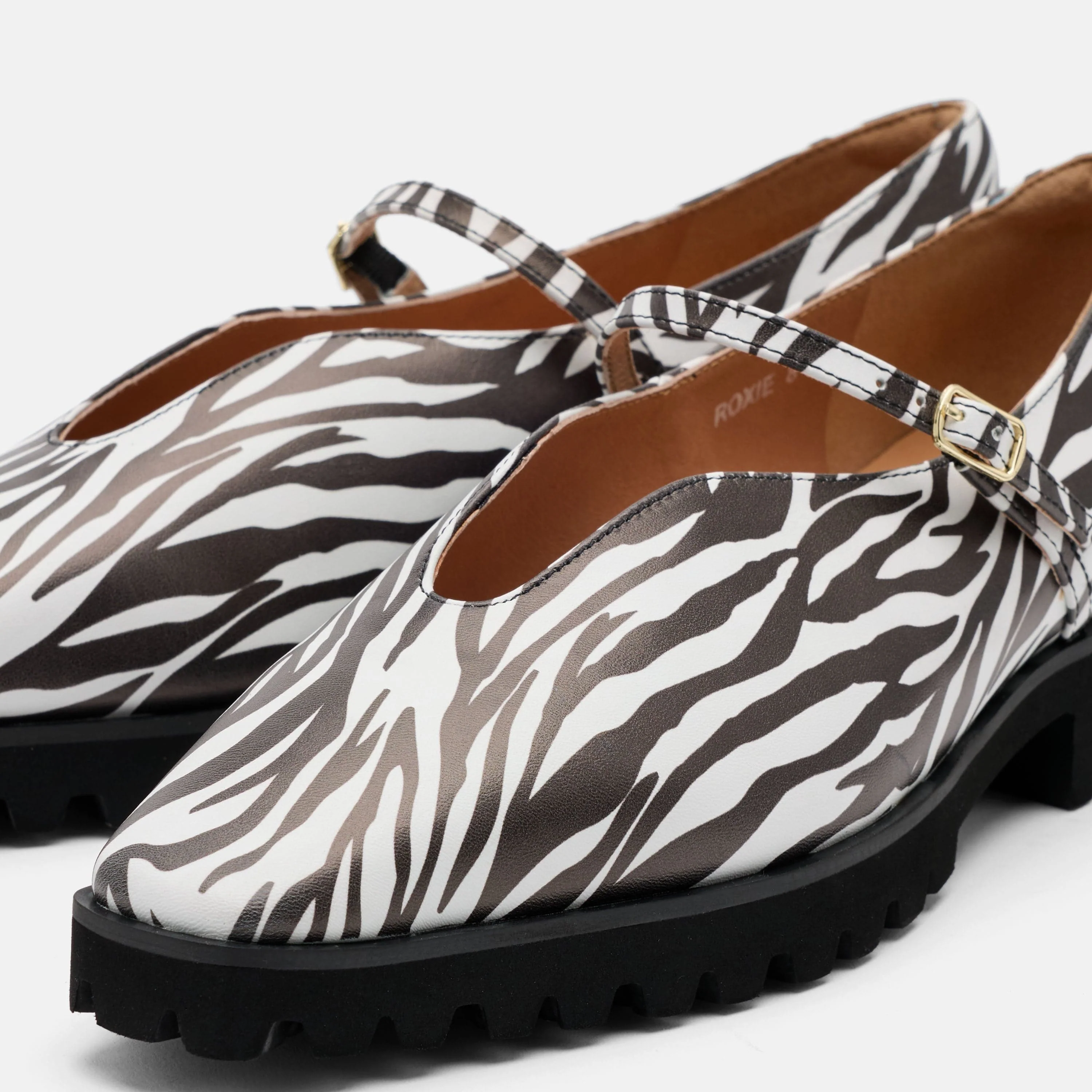 Roxie Zebra Print Leather Lug Mary Janes - Image 3
