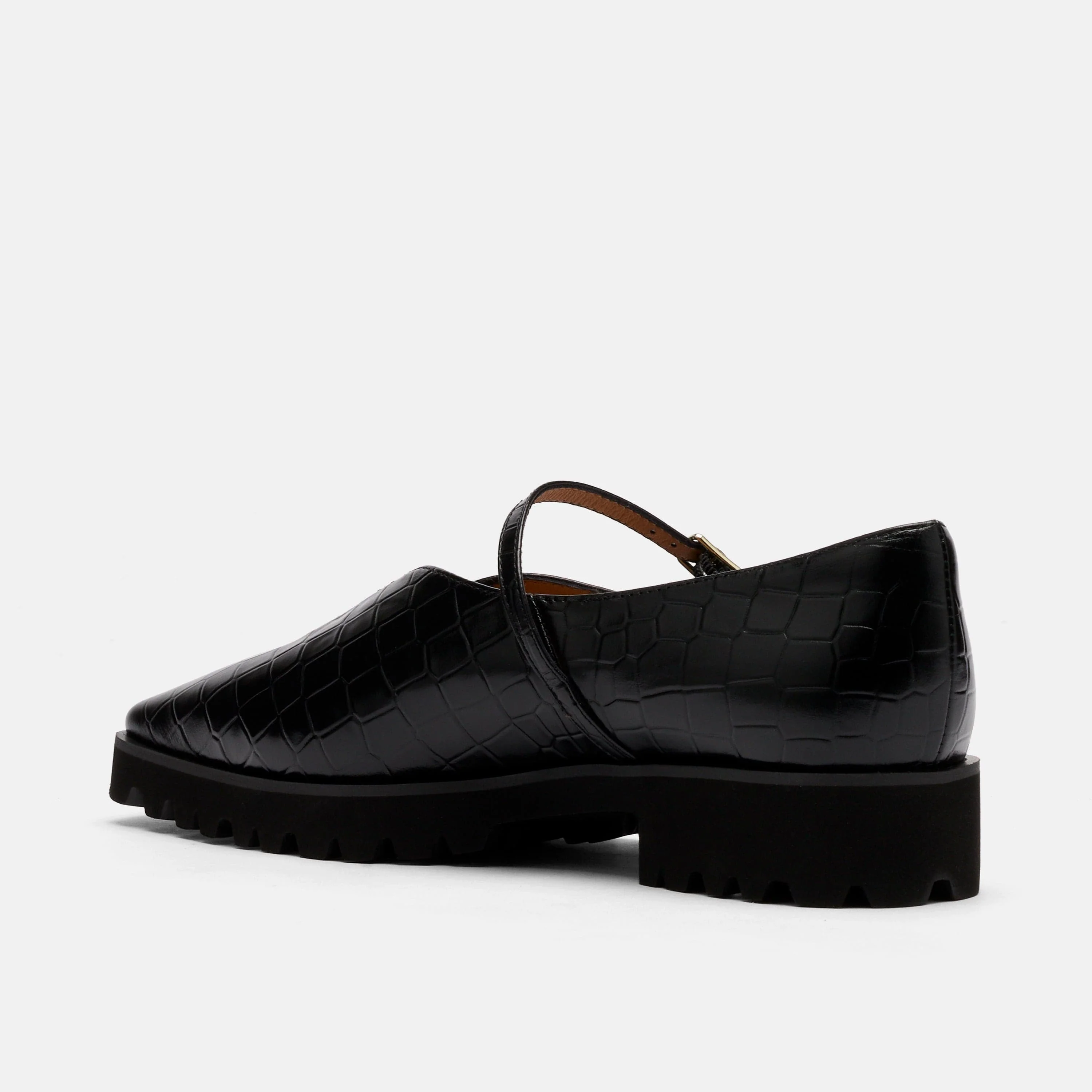 Roxie Black Croc Leather Lug Mary Janes - Image 4