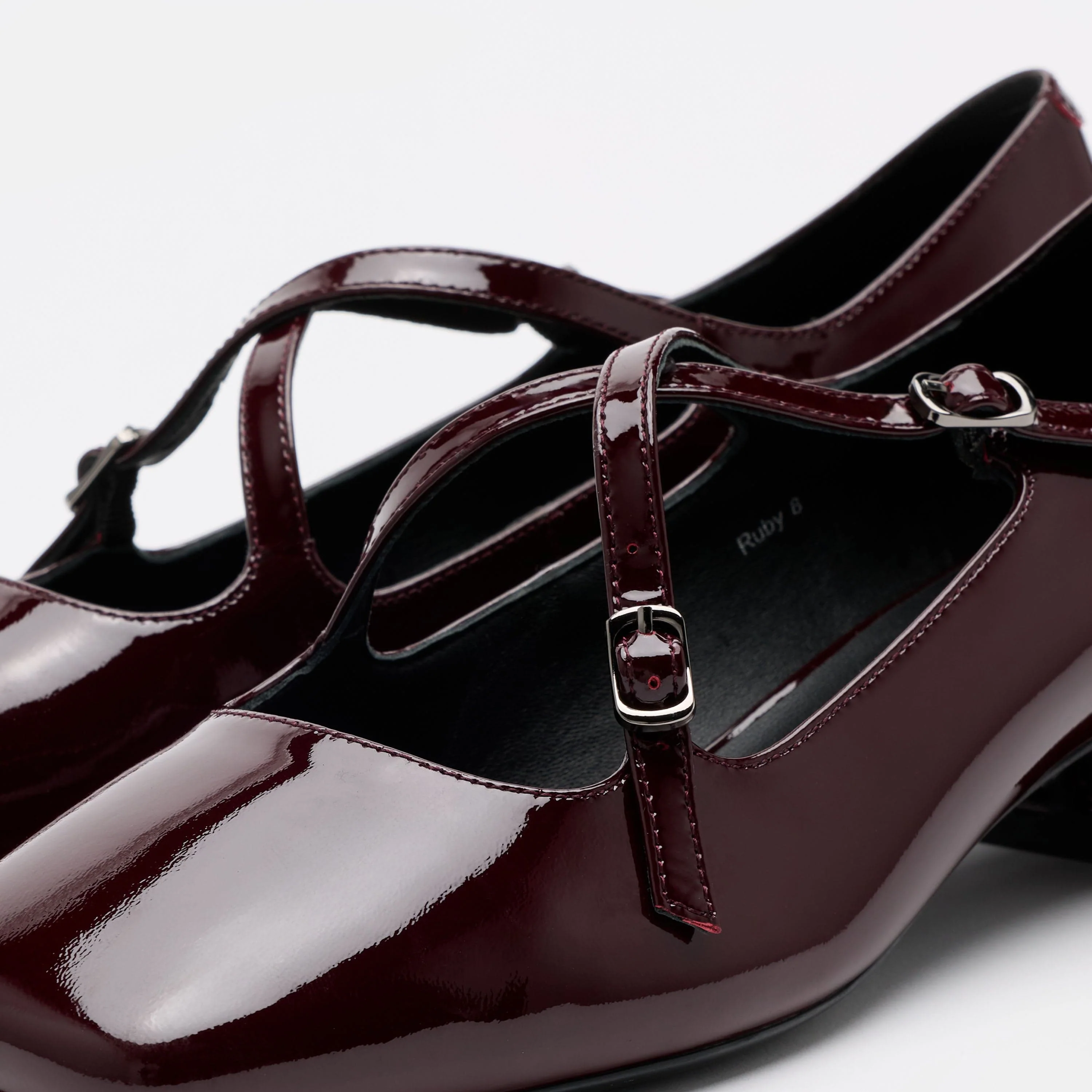Ruby Burgundy Patent Leather Mary Jane Block Heels - Image 3