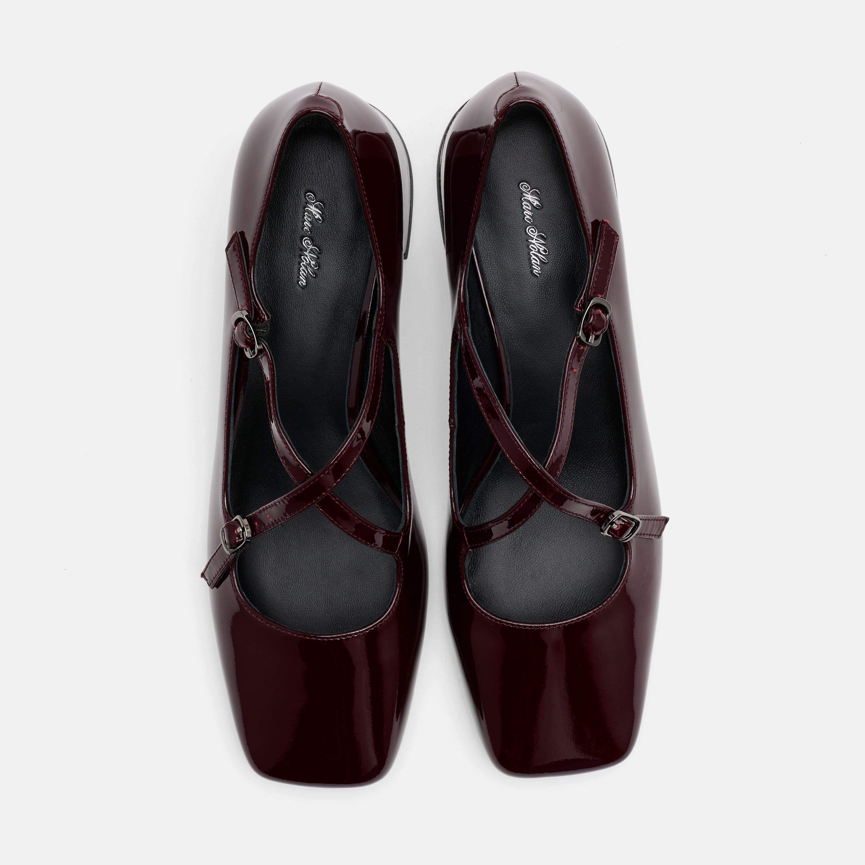 Ruby Burgundy Patent Leather Mary Jane Block Heels - Image 6